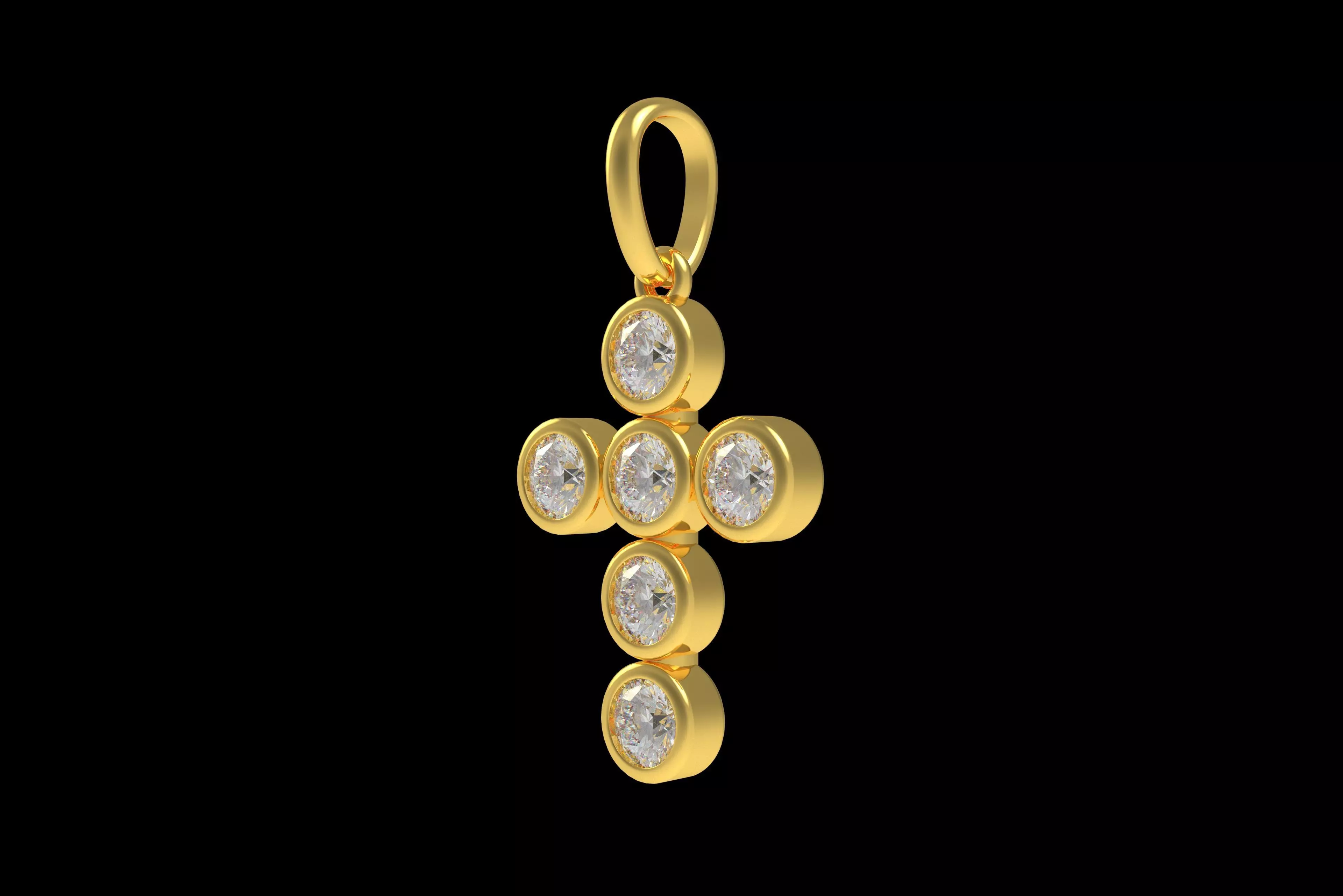 00005 Round Bezel Cross Pendant 3D print model_21