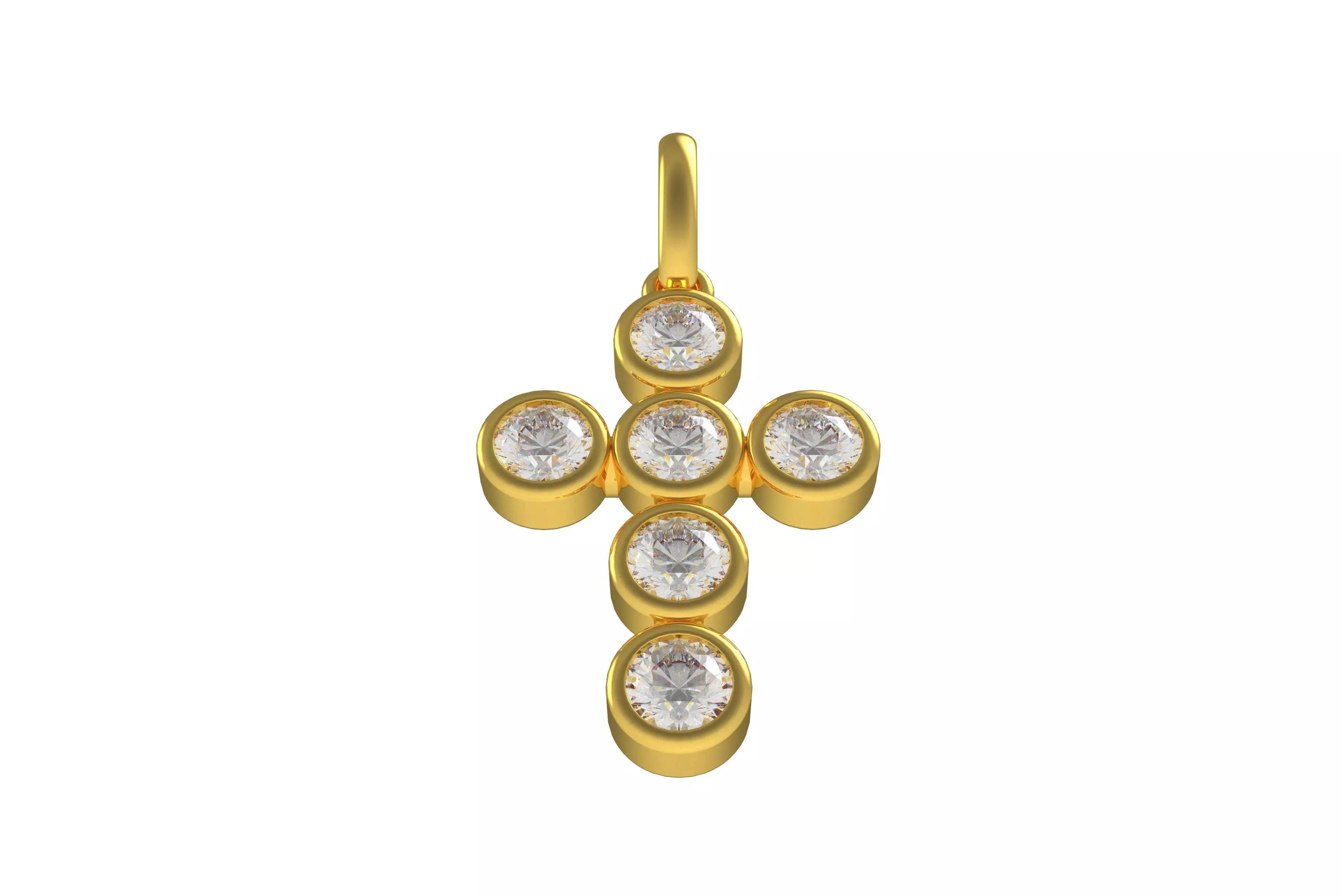 00005 Round Bezel Cross Pendant 3D print model_6