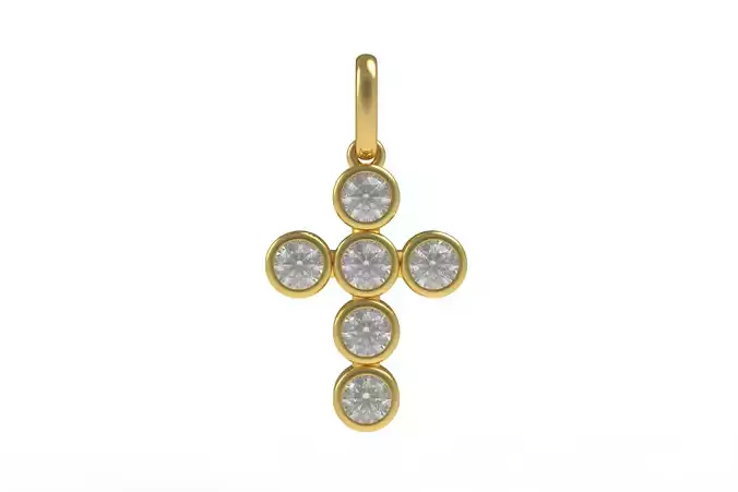 00005 Round Bezel Cross Pendant