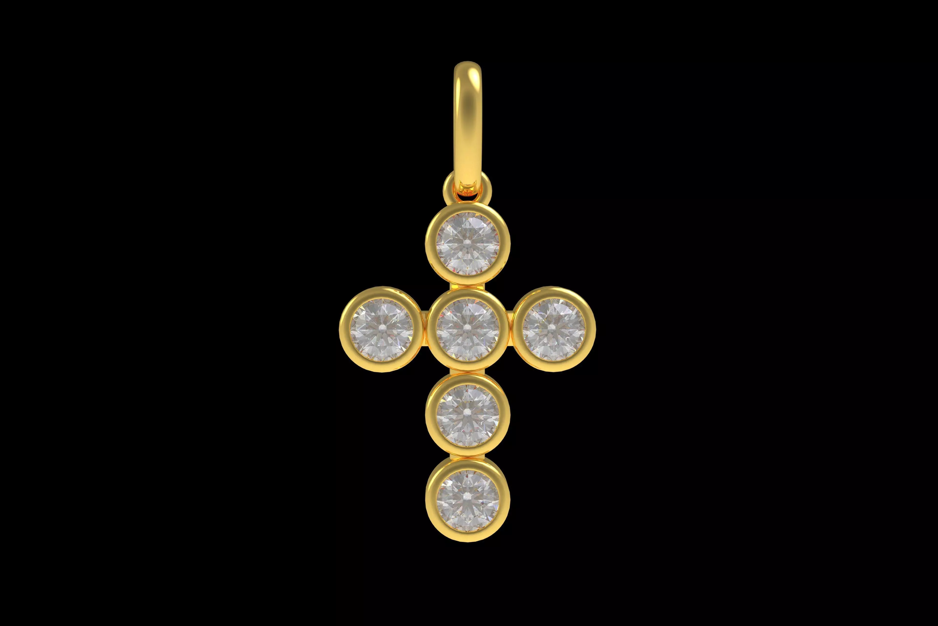 00005 Round Bezel Cross Pendant 3D print model_19