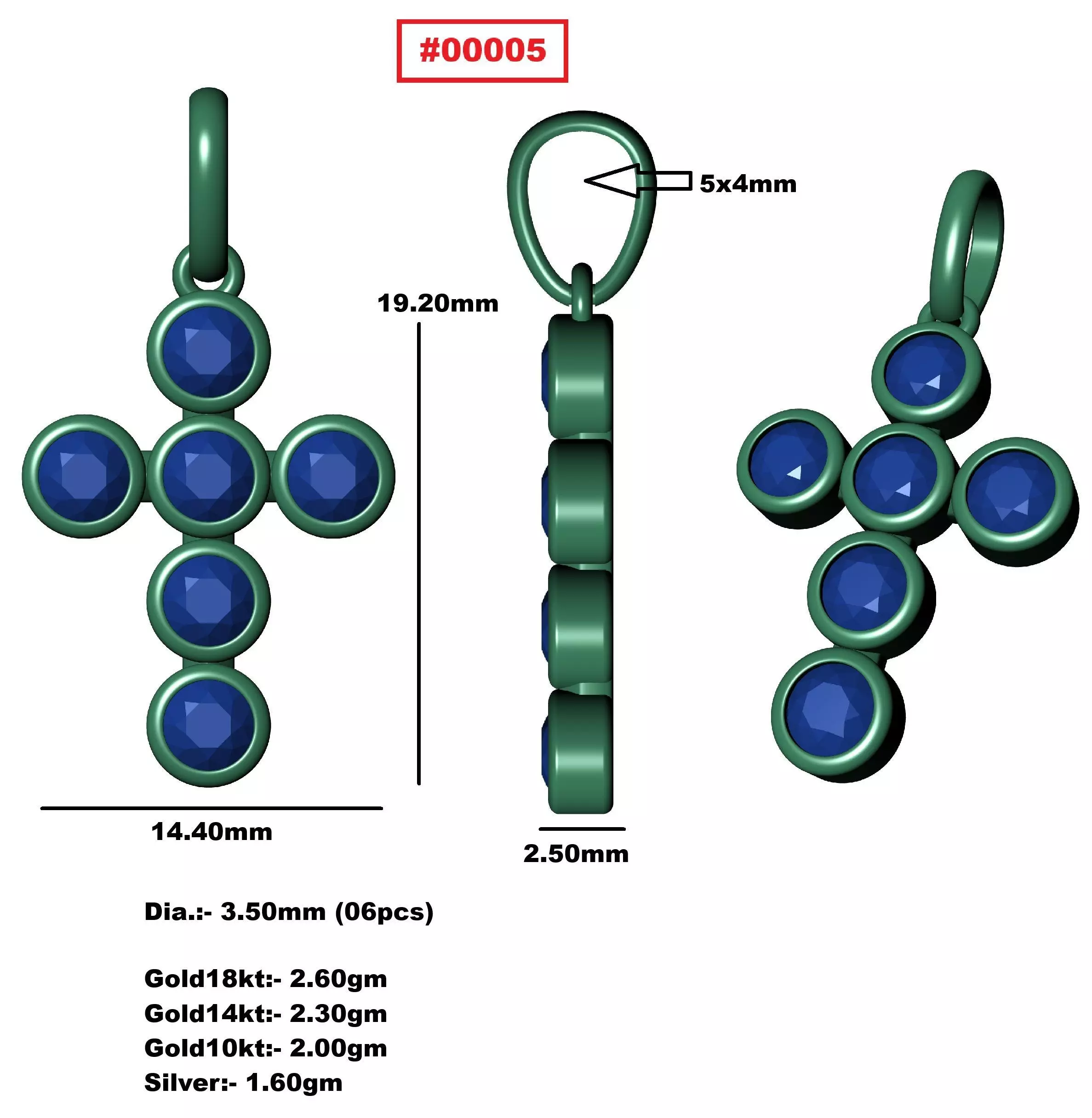 00005 Round Bezel Cross Pendant 3D print model_3