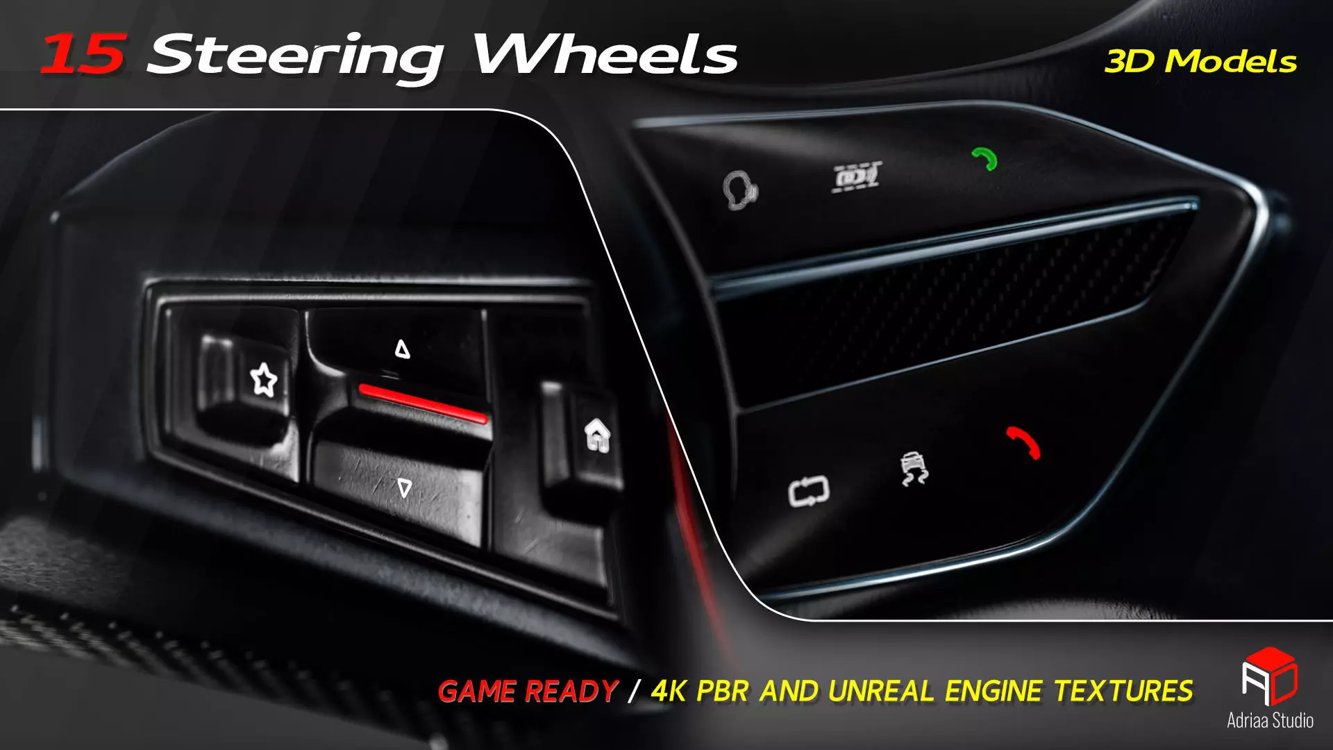 15 Steering Wheel Low-poly 3D model_9