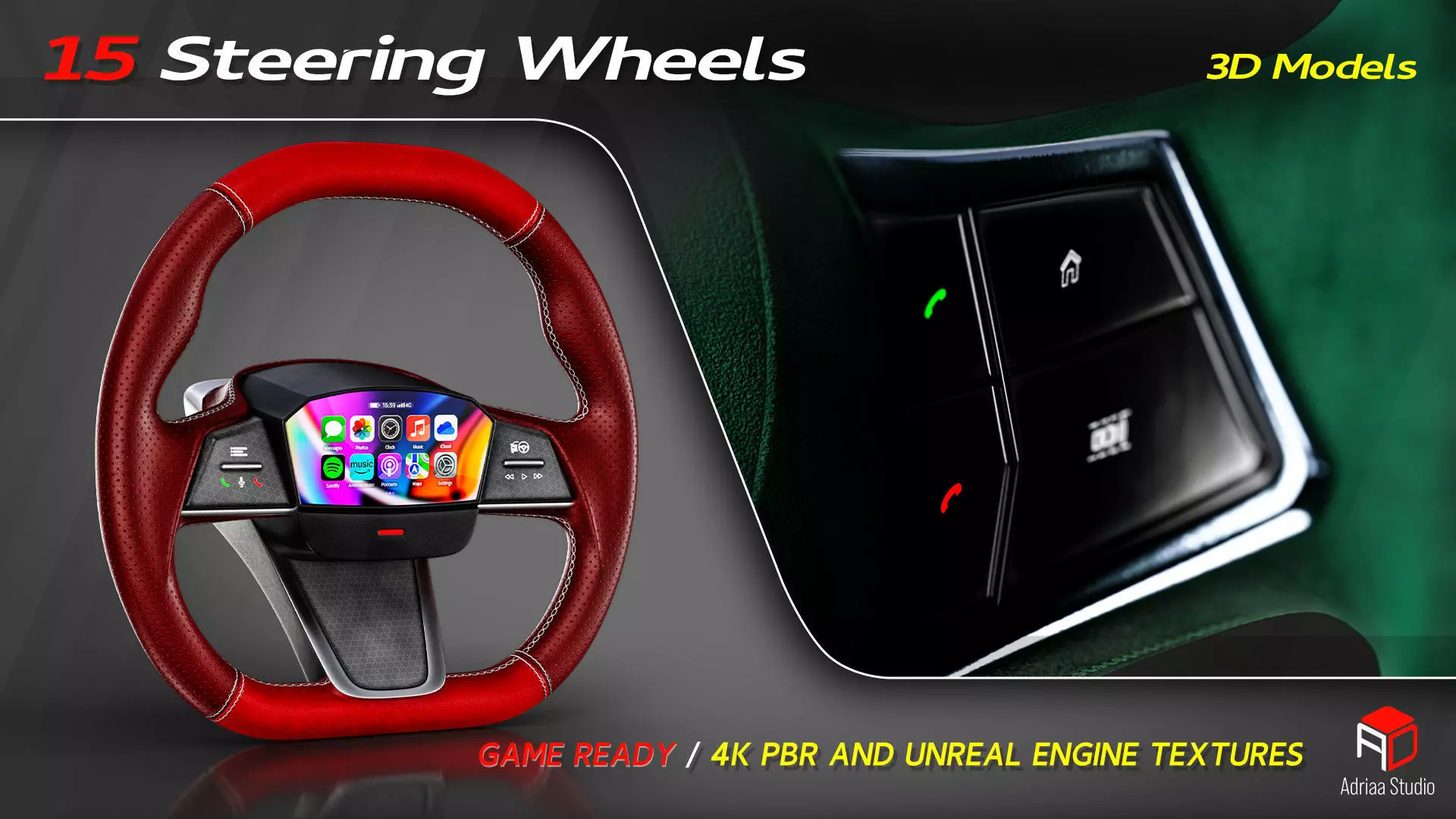 15 Steering Wheel Low-poly 3D model_3