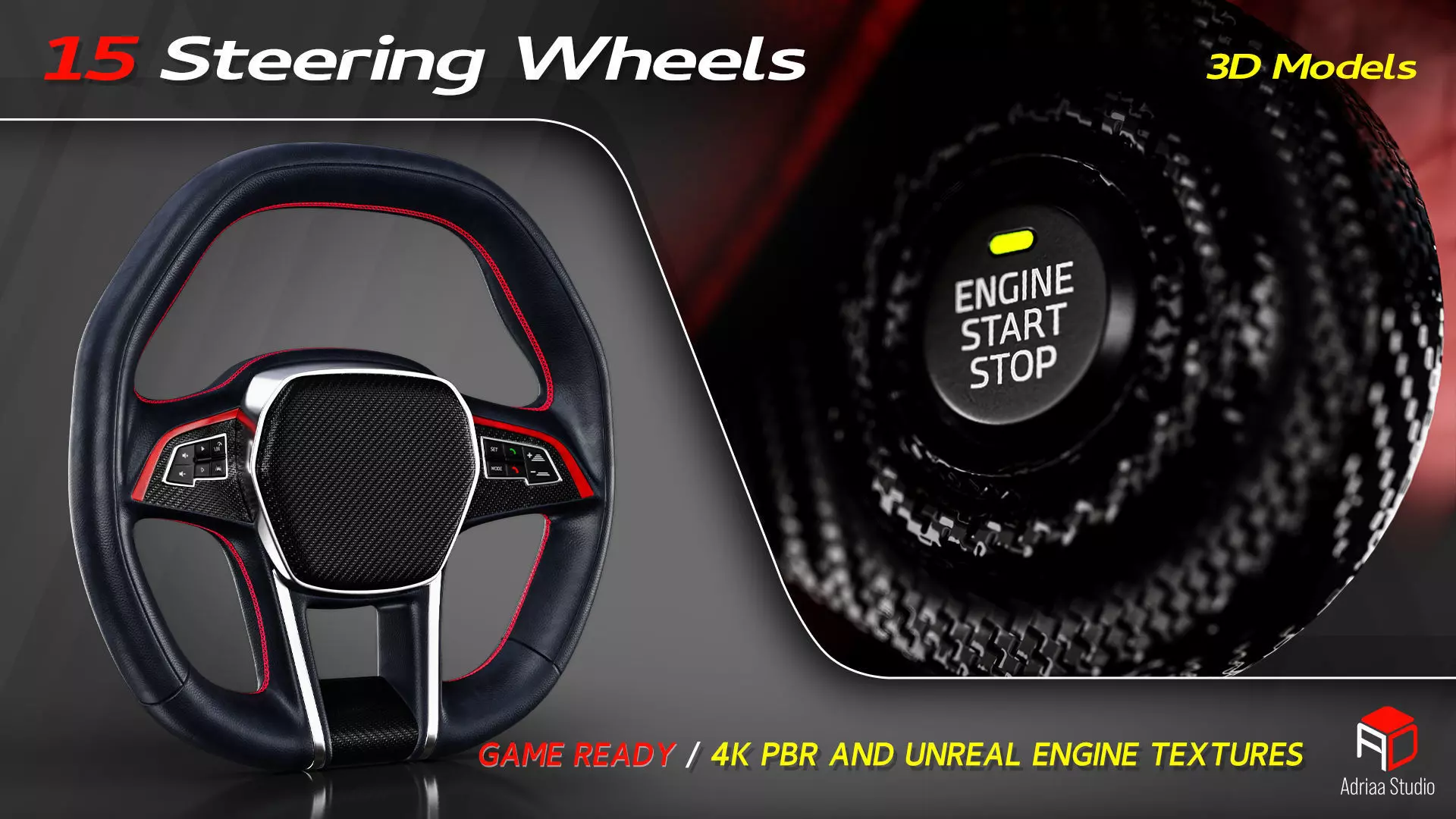 15 Steering Wheel Low-poly 3D model_6