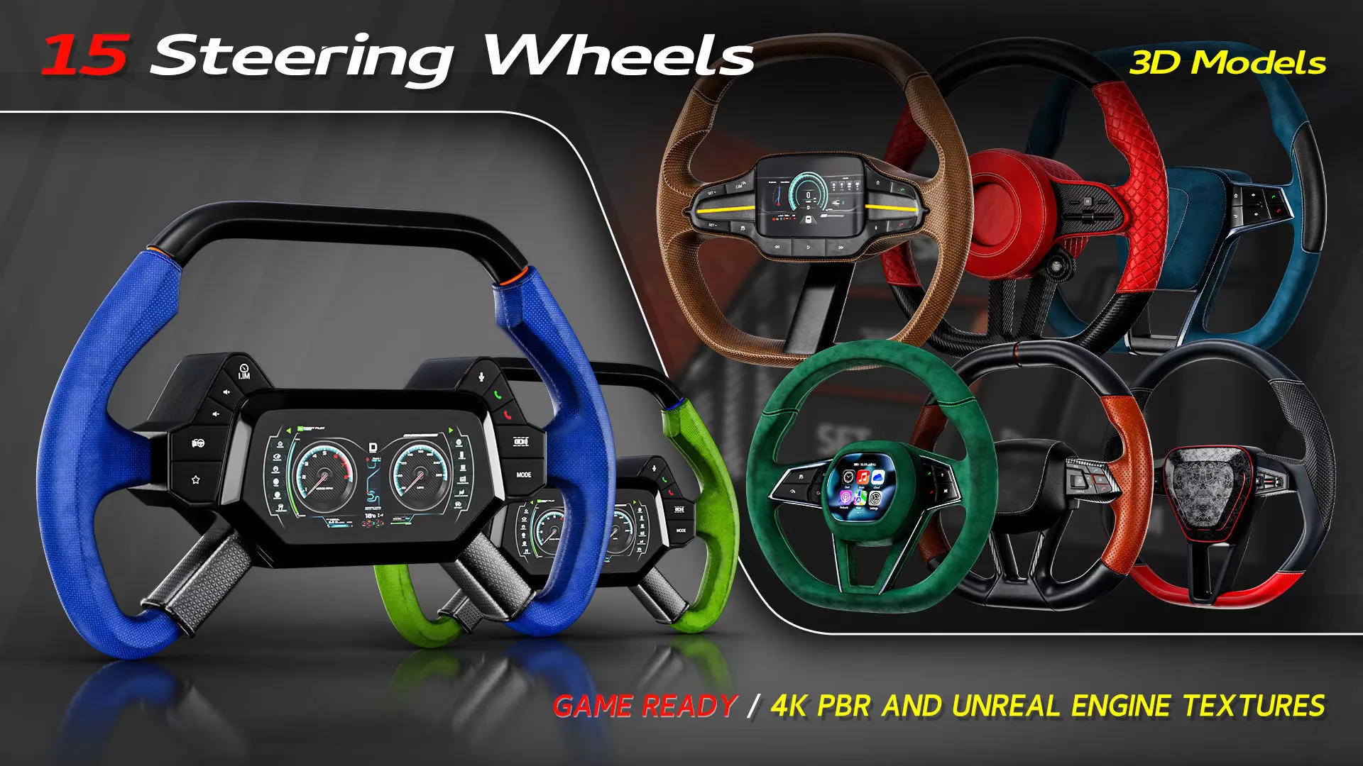 15 Steering Wheel Low-poly 3D model_0