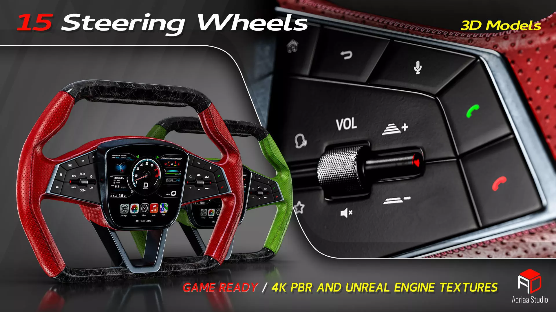 15 Steering Wheel Low-poly 3D model_2