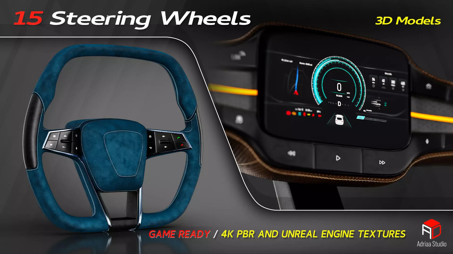 15 Steering Wheel Low-poly 3D model_7