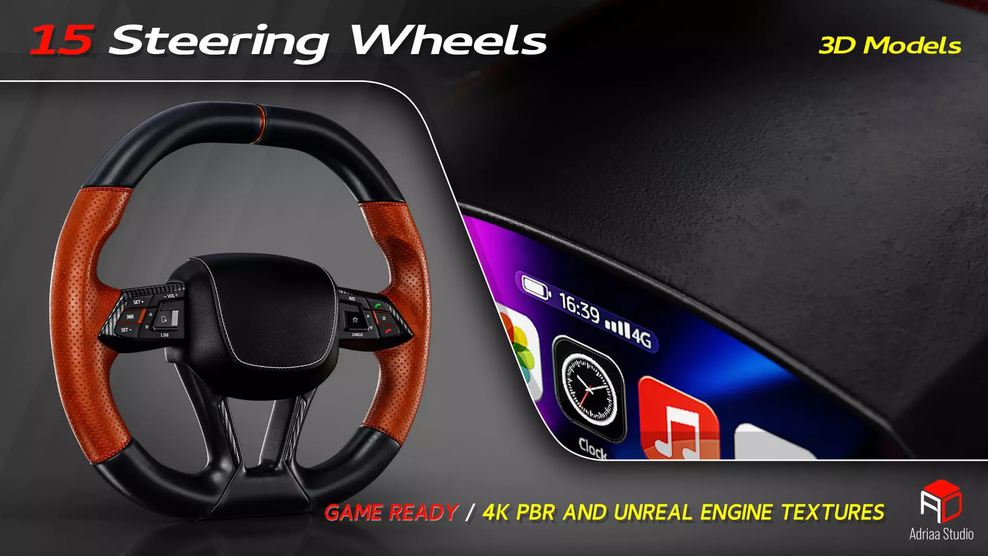 15 Steering Wheel Low-poly 3D model_8
