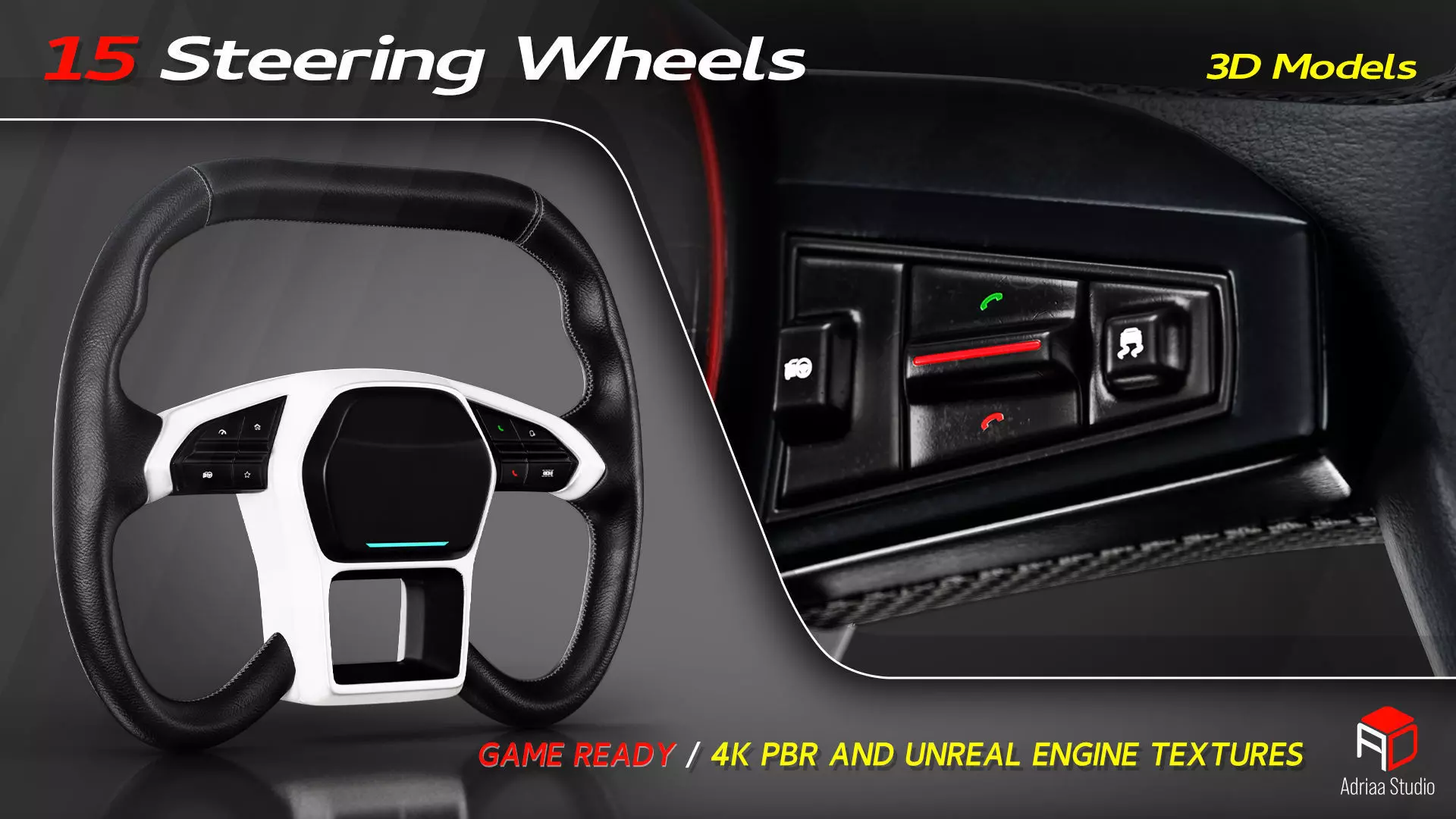 15 Steering Wheel Low-poly 3D model_13