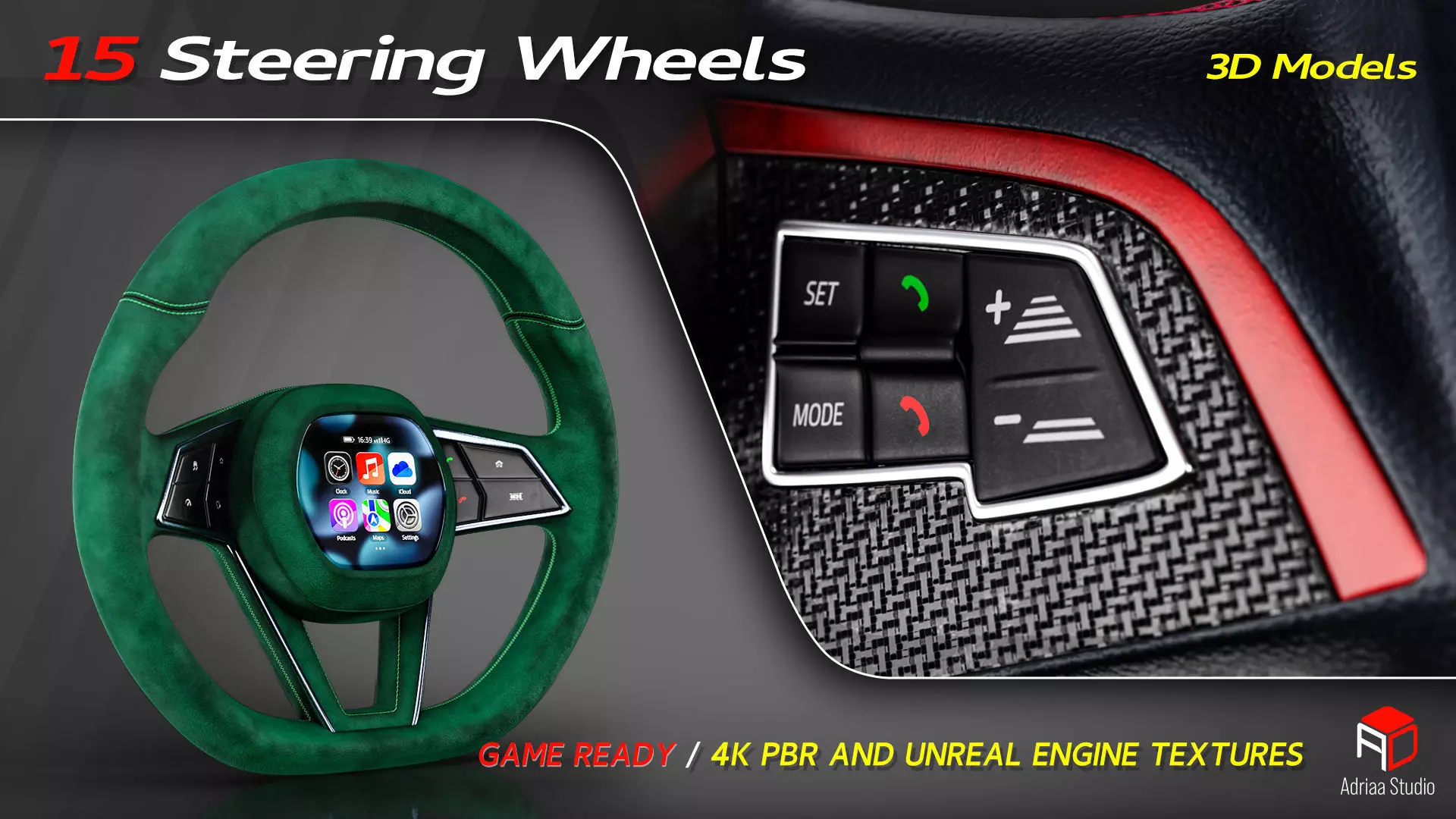 15 Steering Wheel Low-poly 3D model_11