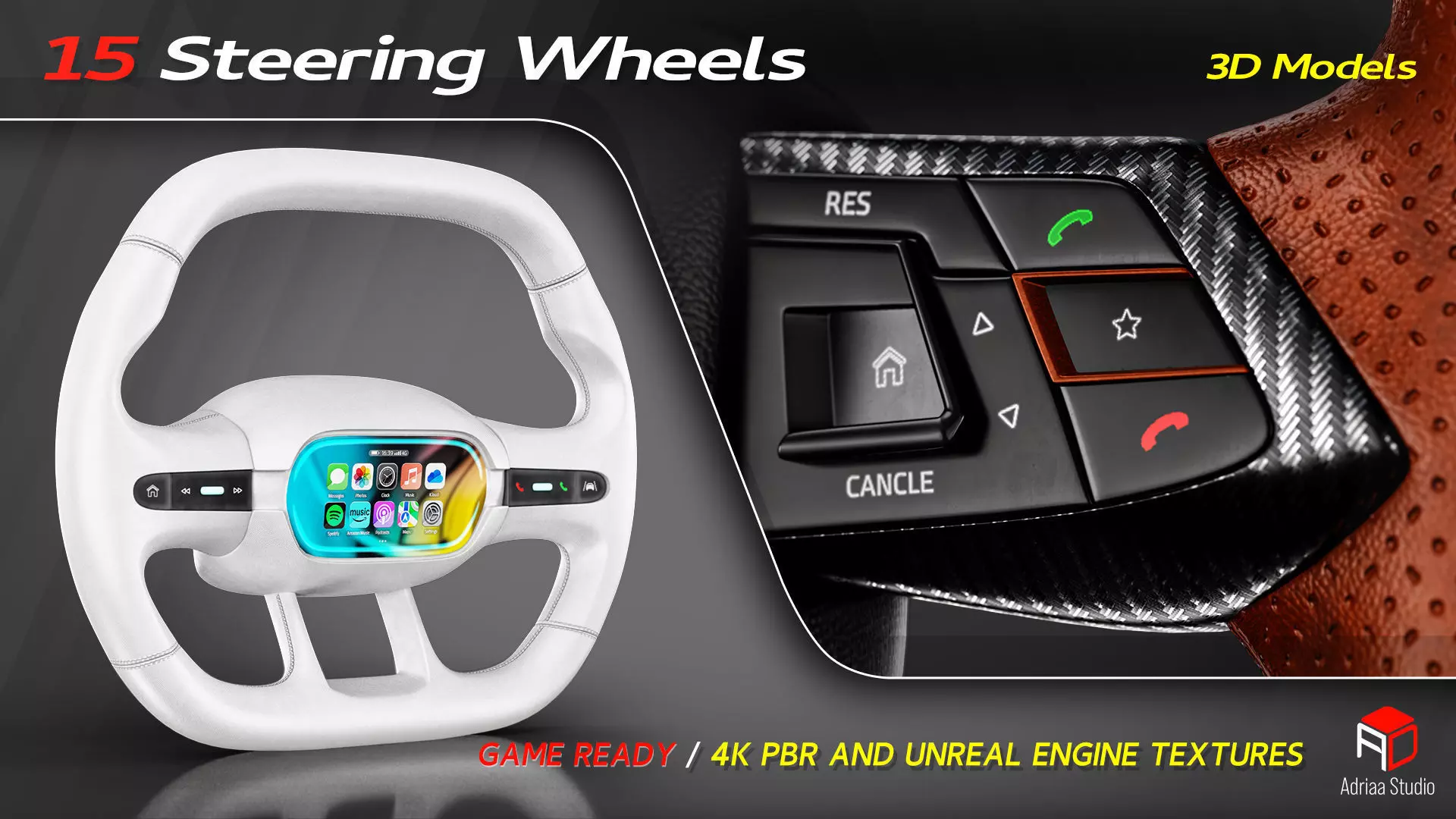 15 Steering Wheel Low-poly 3D model_5