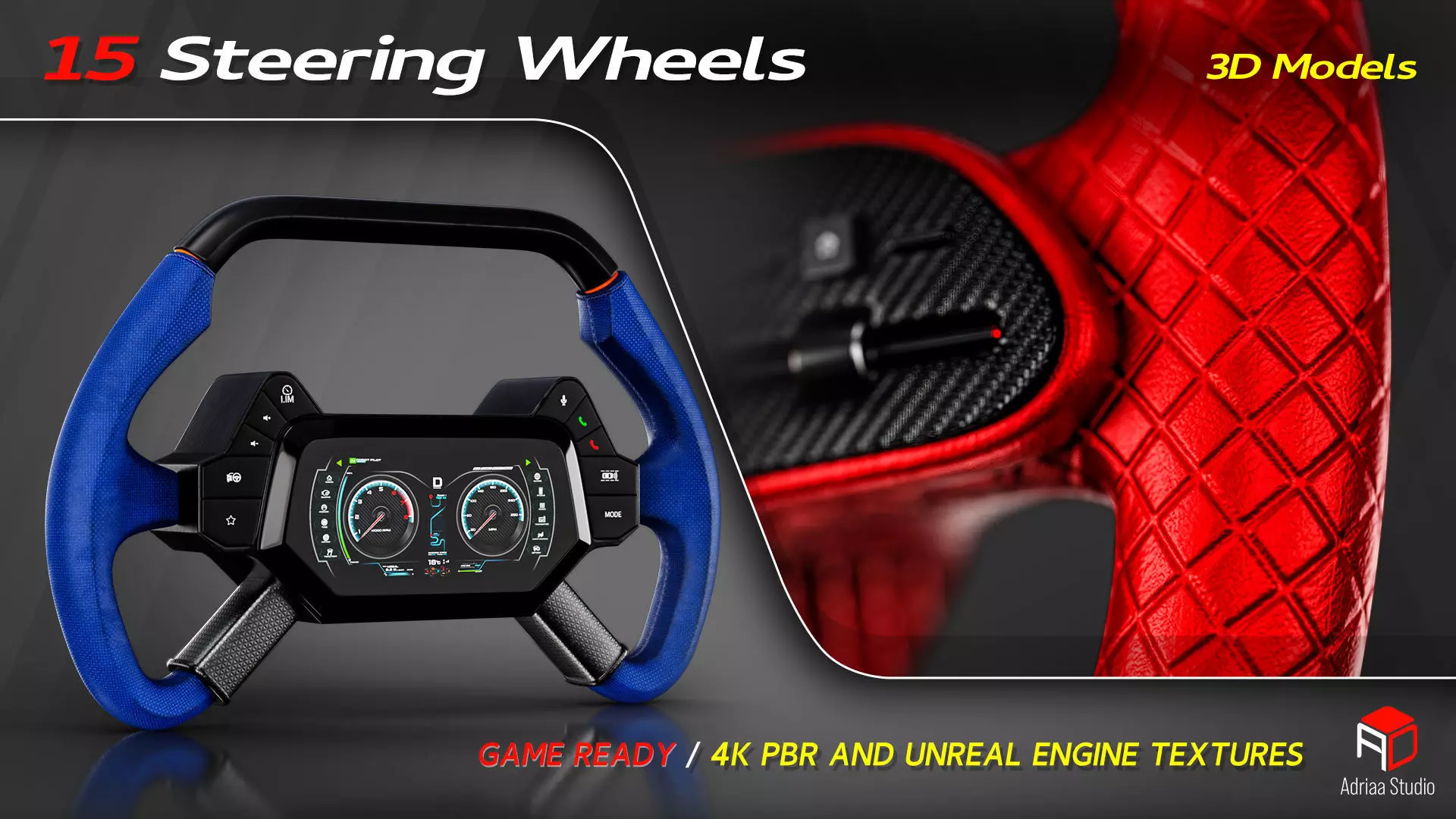 15 Steering Wheel Low-poly 3D model_4