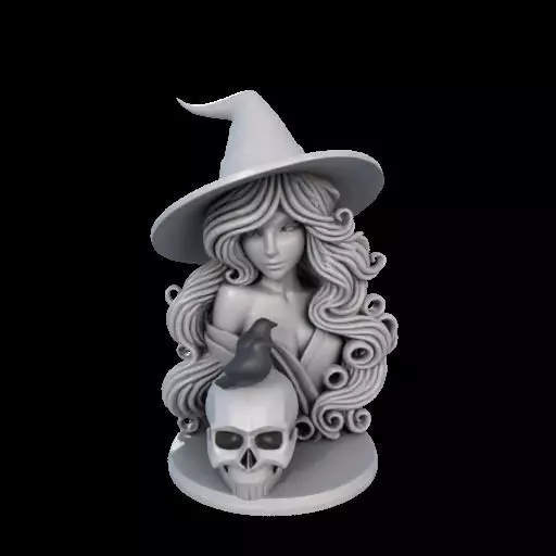 2133Witch with Ravens Skull 3D Printed Statue magic 3D print model