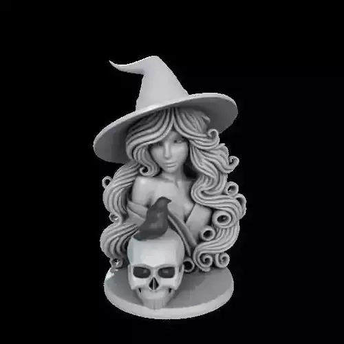 2133Witch with Ravens Skull 3D Printed Statue  magic