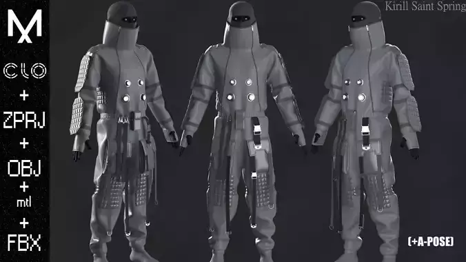 Cyberpunk Outfit Male Marvelous designer Clo3d OBJ mtl FBX ZPRJ