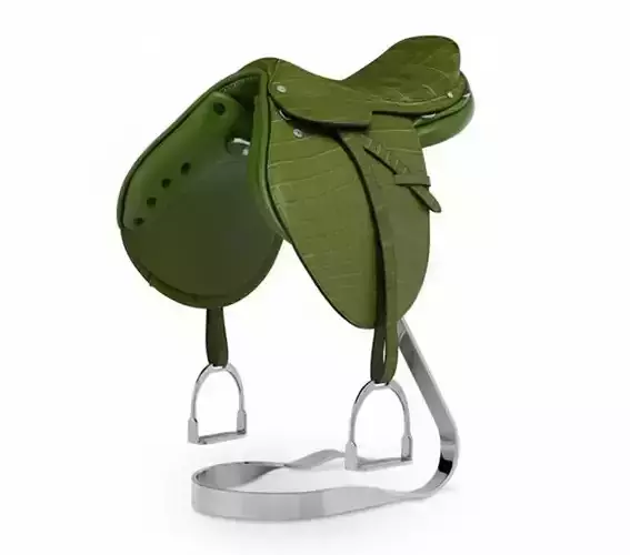 Elegant Equine Saddle Crocodile Leather with Silver Accents Low-poly 3D model