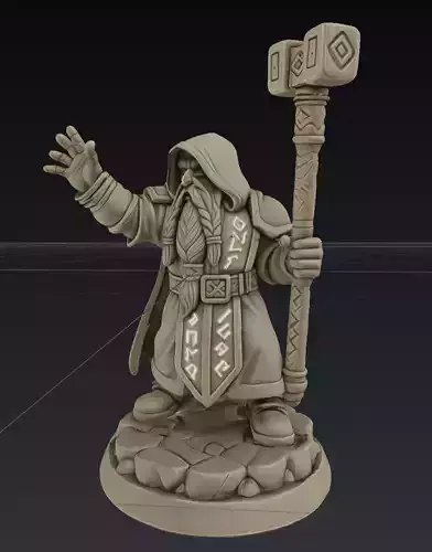 Dwarf Rune Priest Figurine 3D Model OBJ STL GLB