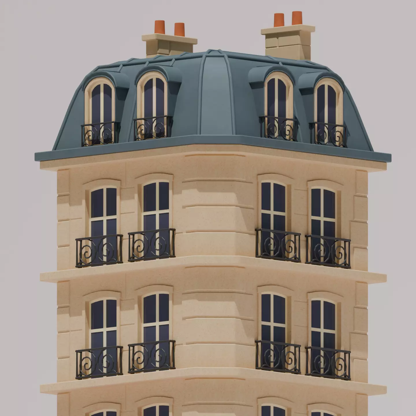 Parisian Building Project Low-poly 3D model_1