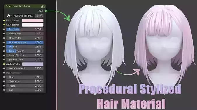 Procedural stylized Hair curve shader