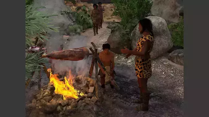 Prehistoric Campfire Cooking Low-poly 3D model