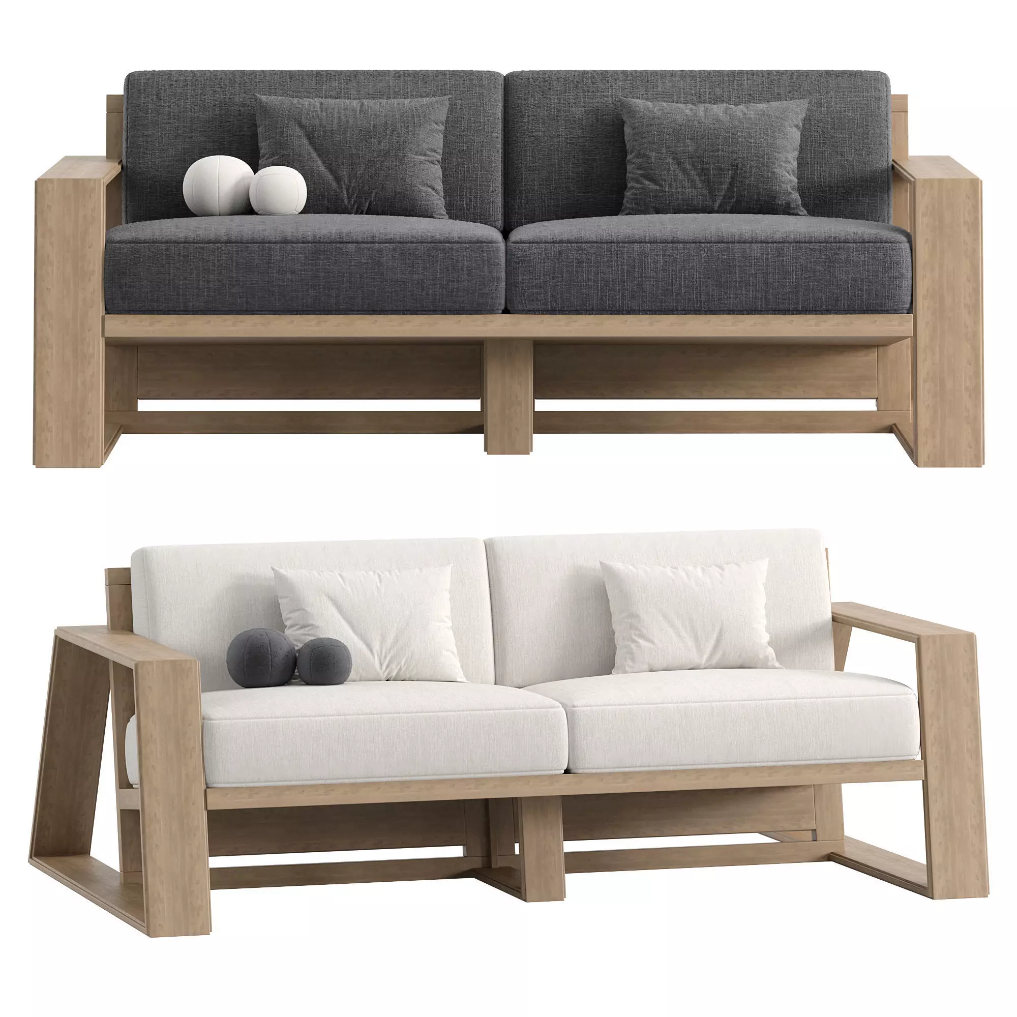 Canyon Outdoor Teak Sofa Low-poly 3D model_2