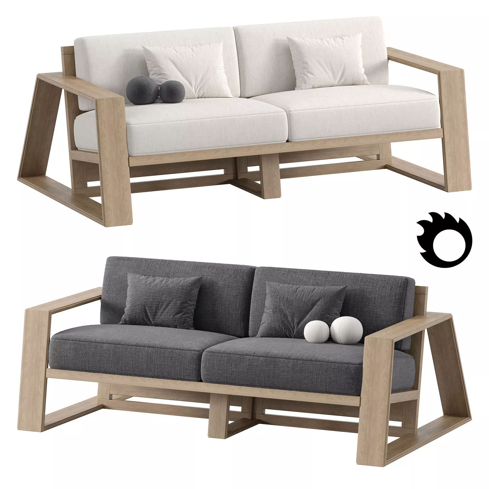 Canyon Outdoor Teak Sofa Low-poly 3D model_0