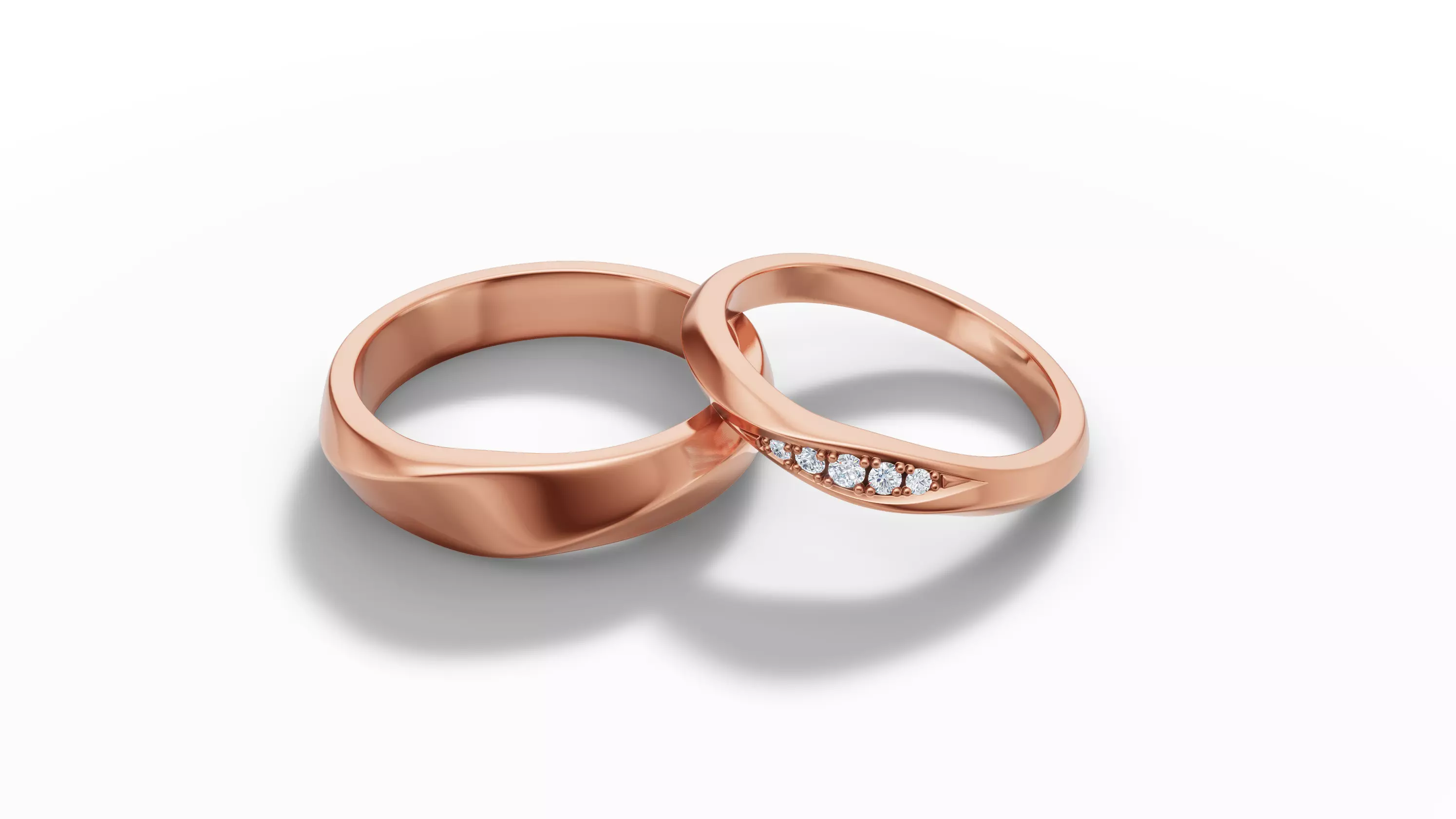 Wedding Set Mobius Twisted Sprial Rings Bridal Set 3D Model Collection_20