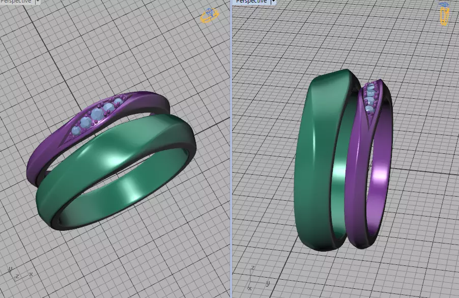Wedding Set Mobius Twisted Sprial Rings Bridal Set 3D Model Collection_9