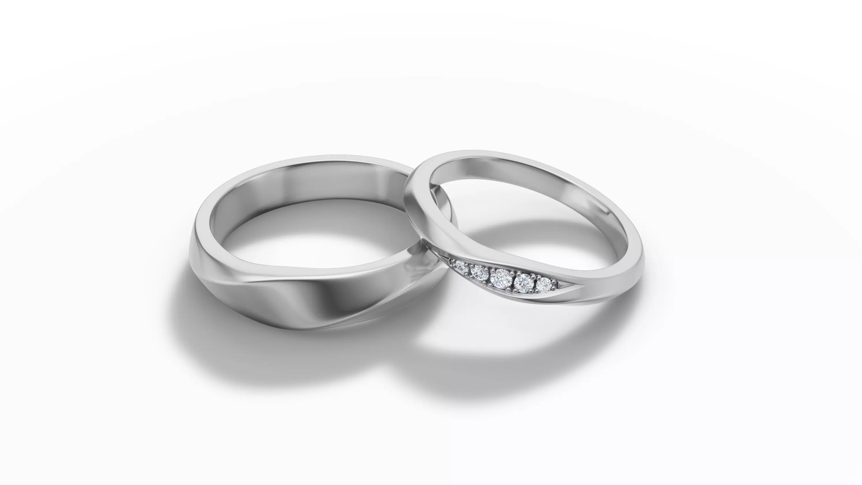 Wedding Set Mobius Twisted Sprial Rings Bridal Set 3D Model Collection_23