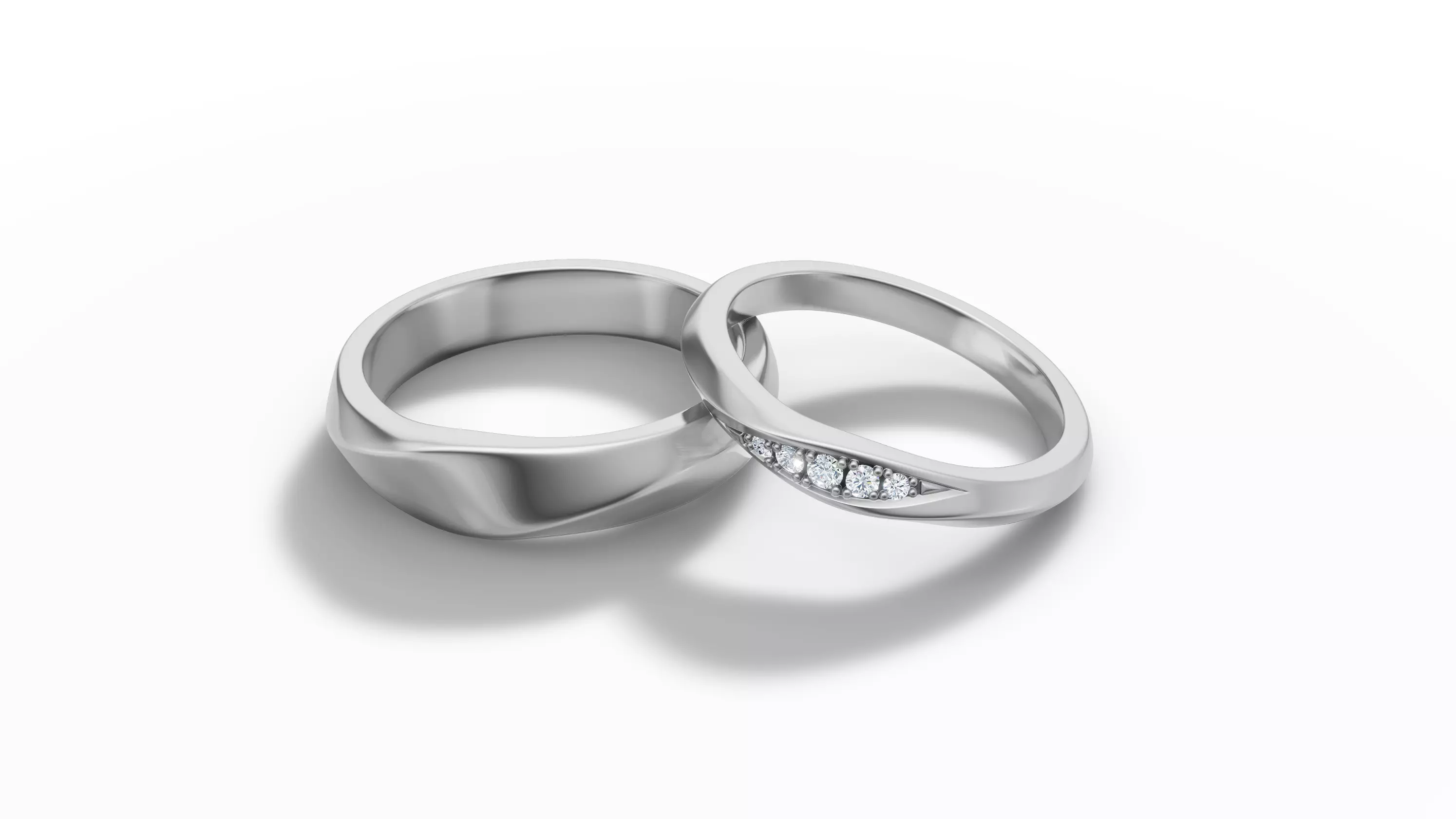 Wedding Set Mobius Twisted Sprial Rings Bridal Set 3D Model Collection_19