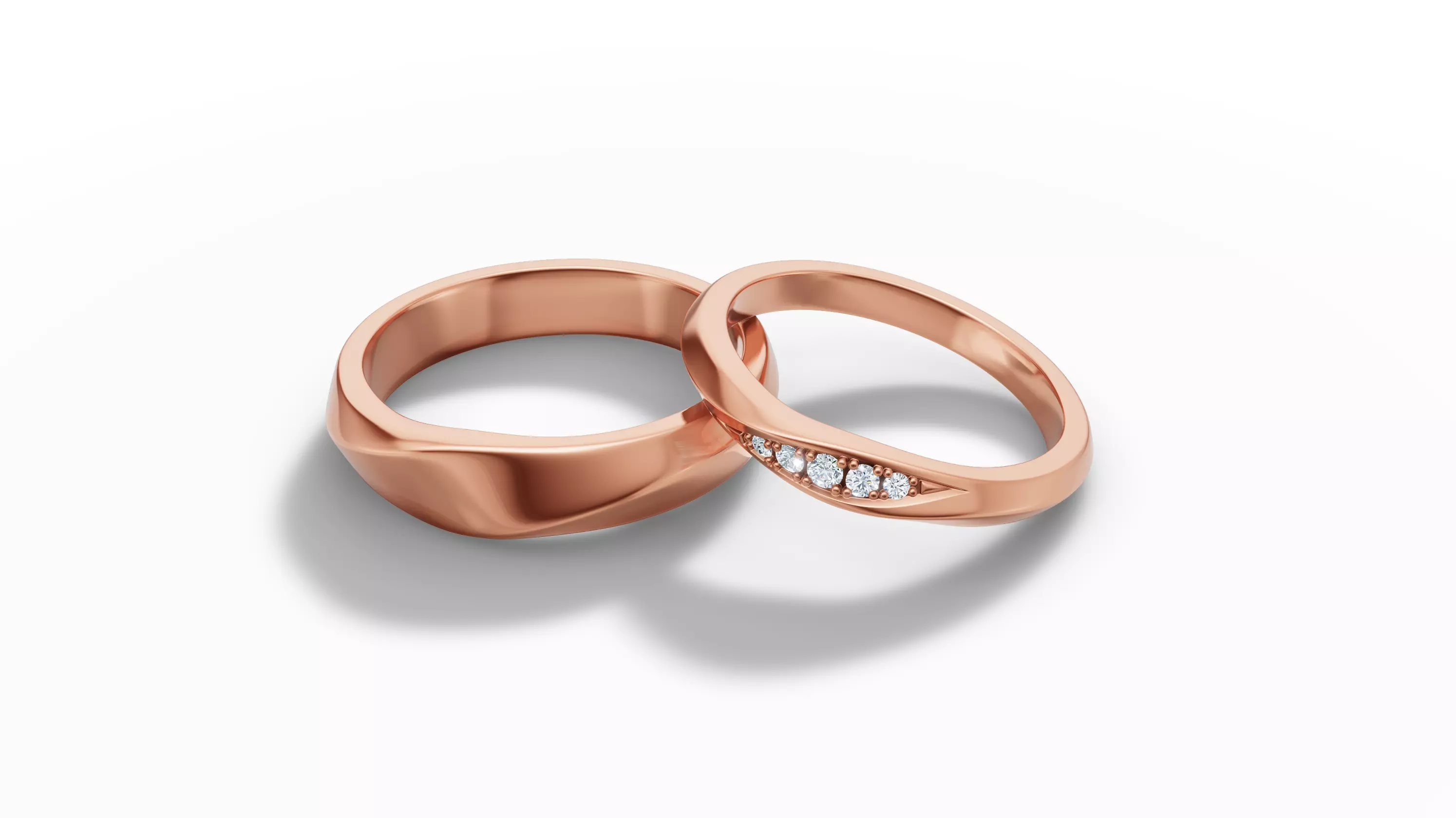 Wedding Set Mobius Twisted Sprial Rings Bridal Set 3D Model Collection_17