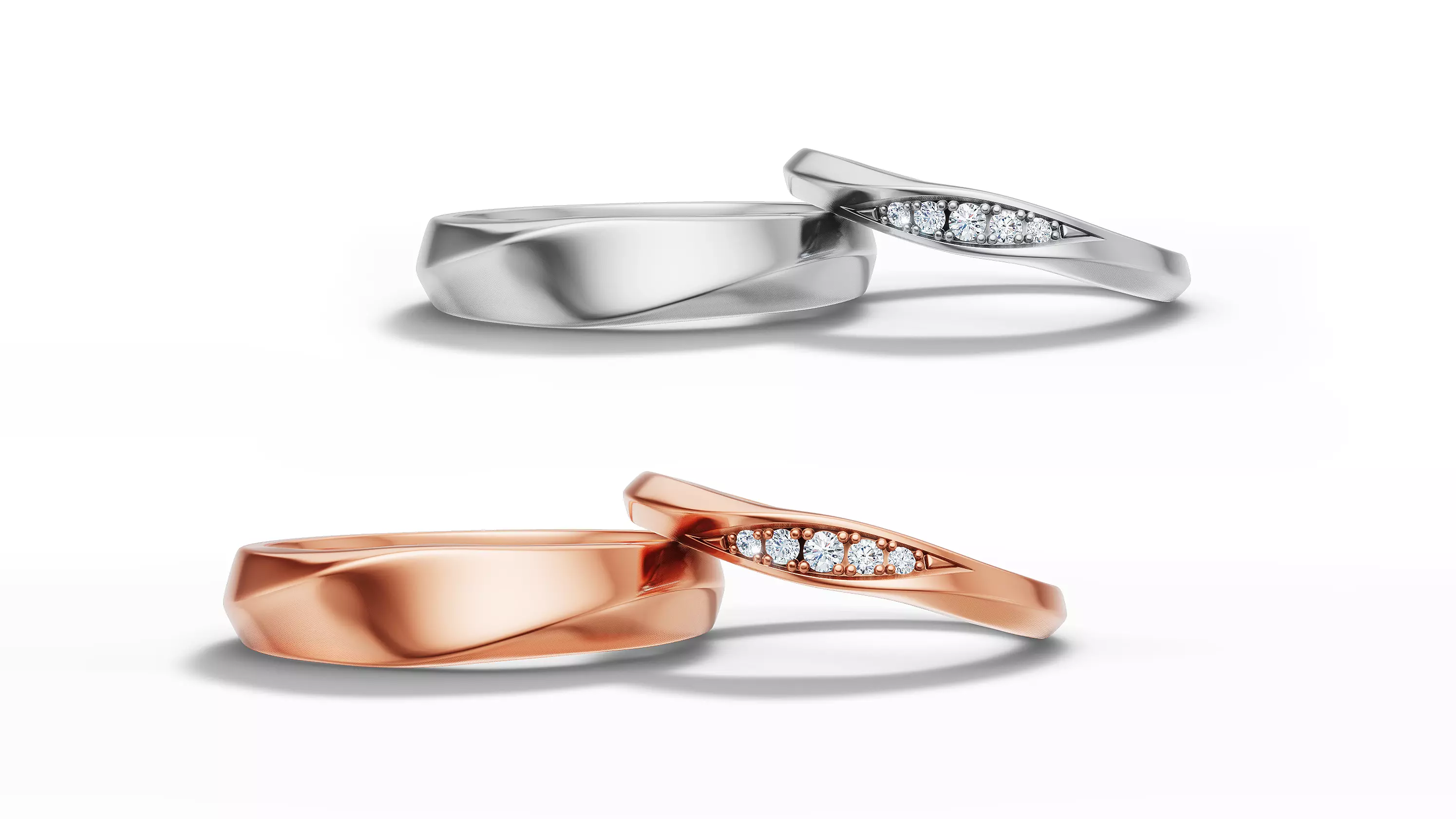 Wedding Set Mobius Twisted Sprial Rings Bridal Set 3D Model Collection_0