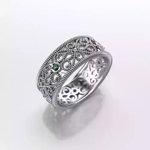 Wedding ring with round gemstones 006 3D print model