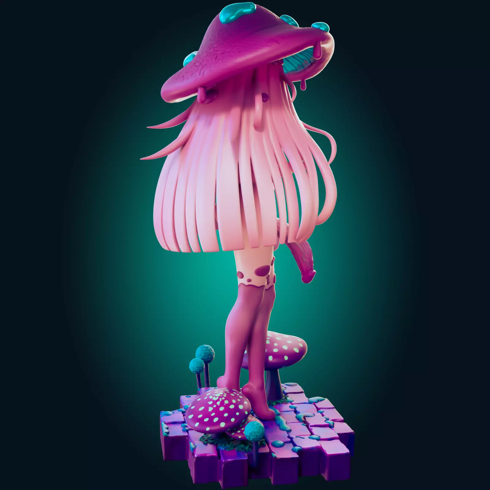 Sexy Fantasy Mushroom Girl Statue 3D Print Ready STL Model 3D print model_27