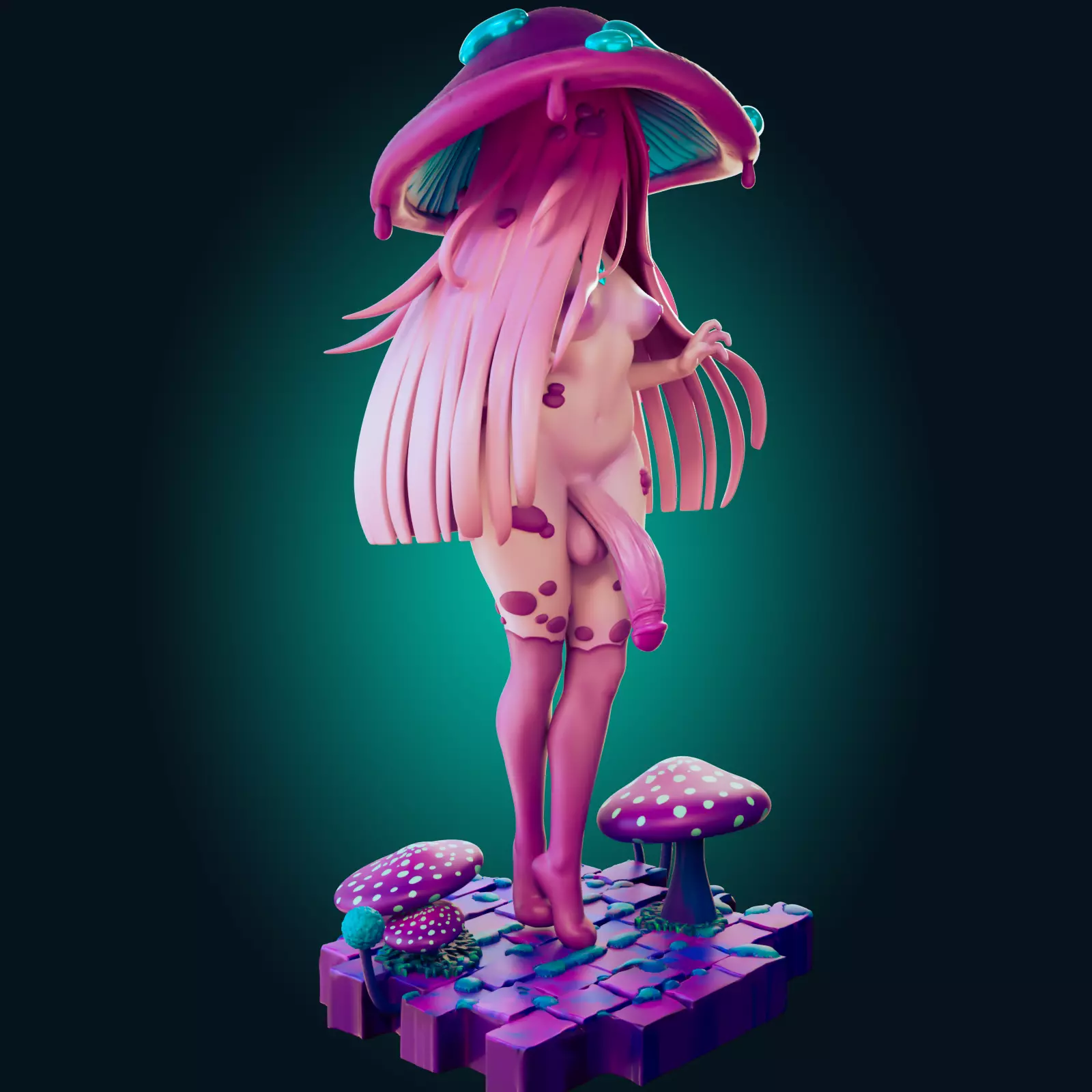 Sexy Fantasy Mushroom Girl Statue 3D Print Ready STL Model 3D print model_26