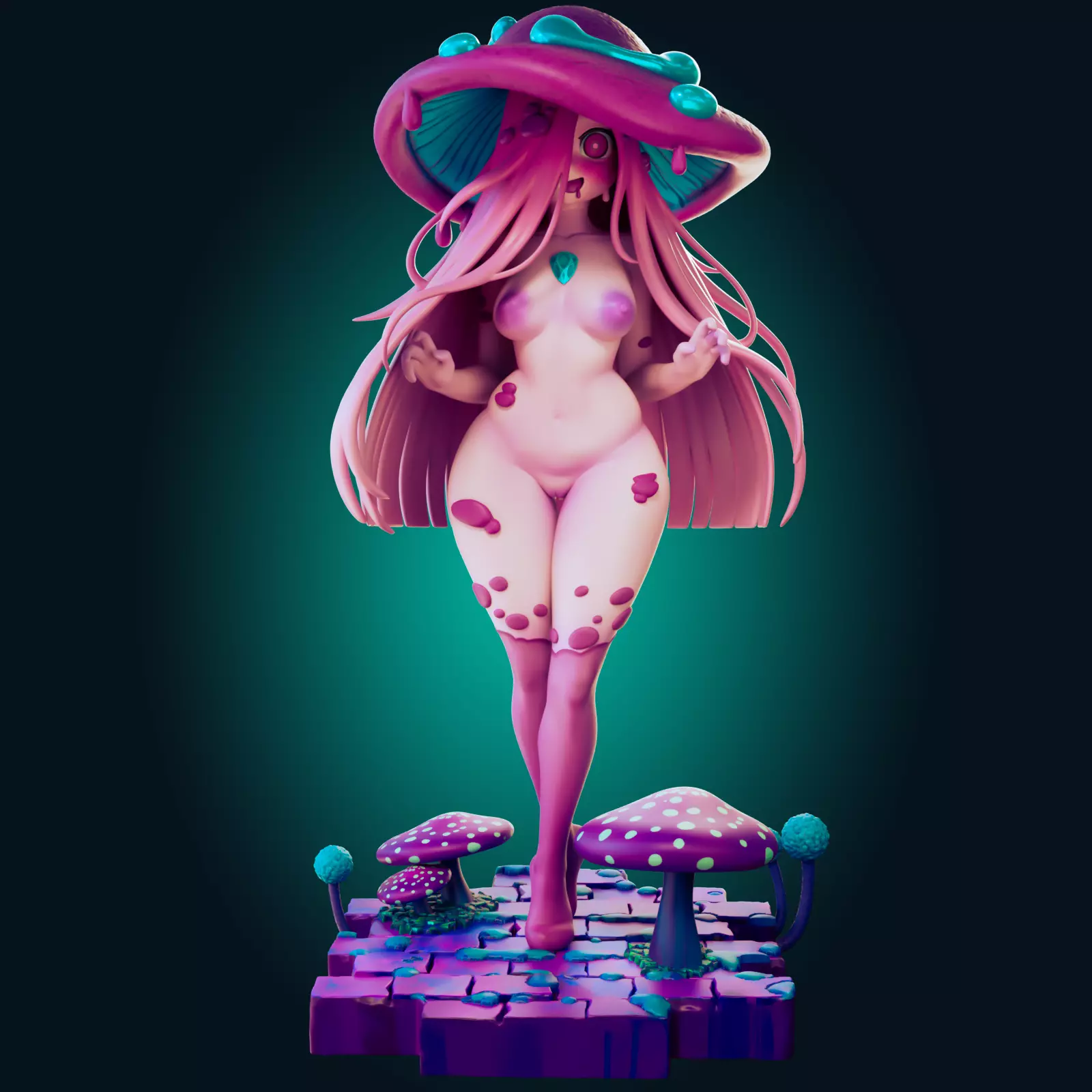 Sexy Fantasy Mushroom Girl Statue 3D Print Ready STL Model 3D print model_18