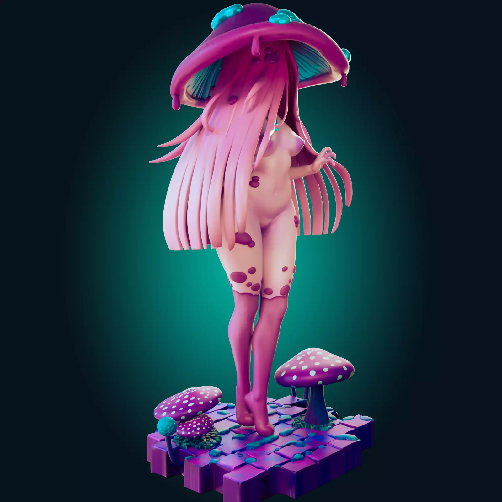 Sexy Fantasy Mushroom Girl Statue 3D Print Ready STL Model 3D print model_19