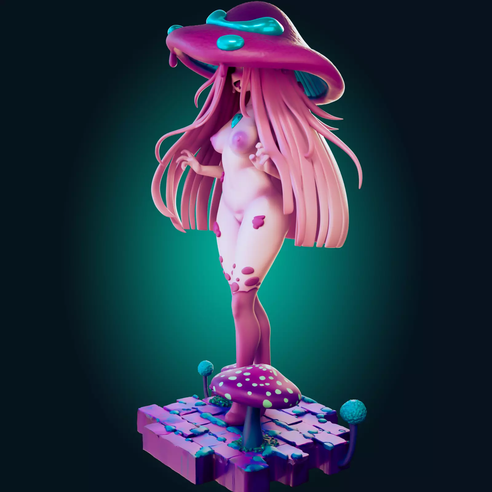 Sexy Fantasy Mushroom Girl Statue 3D Print Ready STL Model 3D print model_24