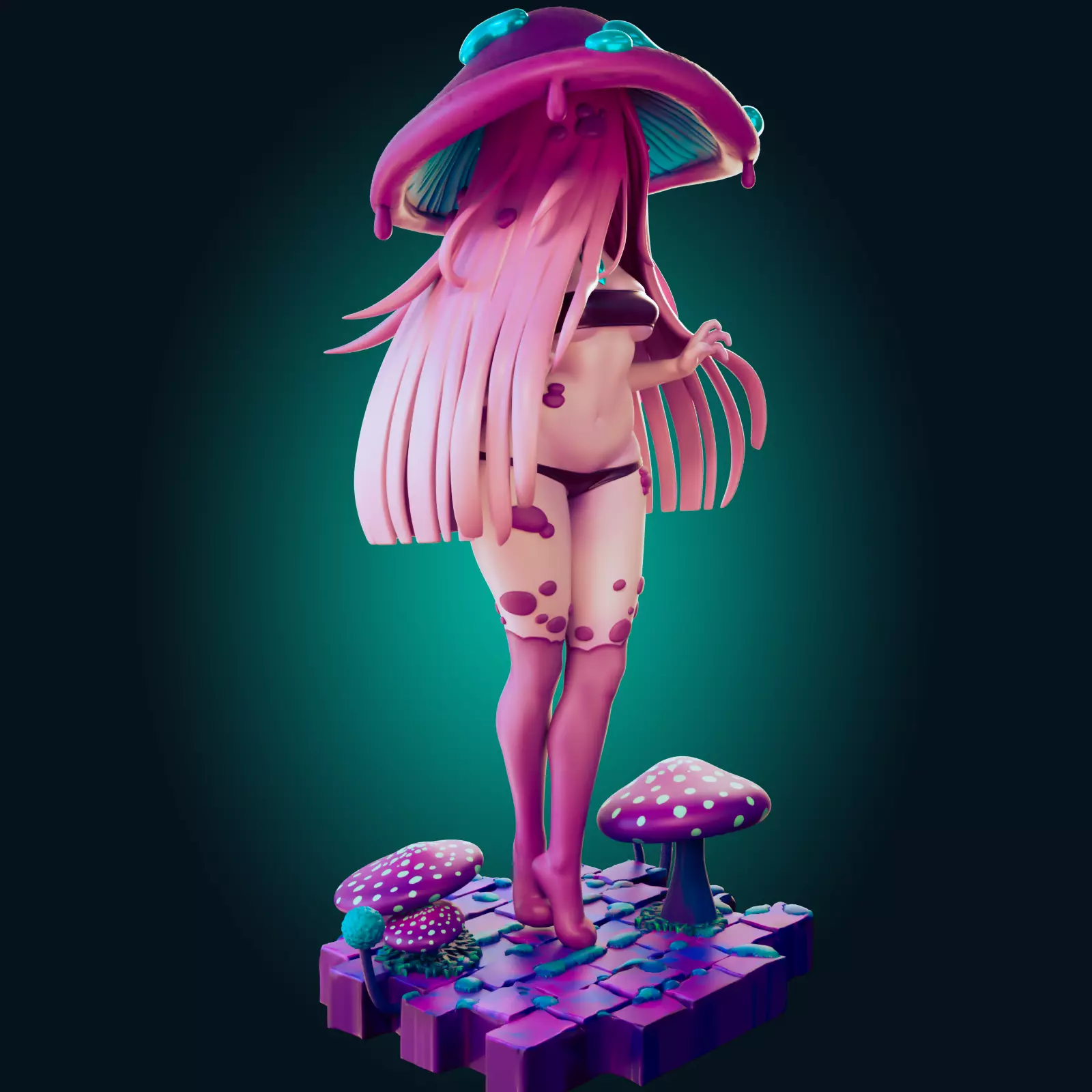 Sexy Fantasy Mushroom Girl Statue 3D Print Ready STL Model 3D print model_12