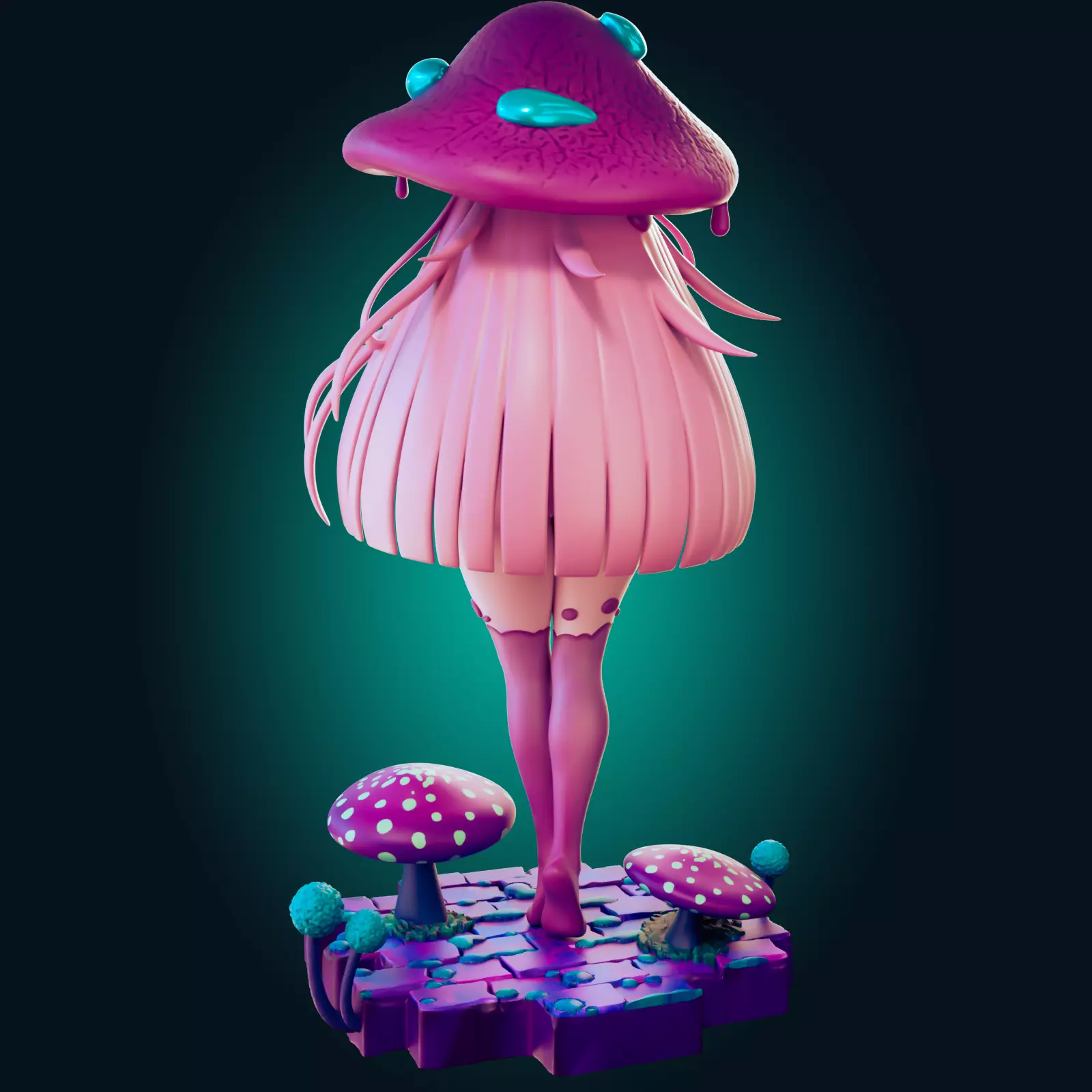 Sexy Fantasy Mushroom Girl Statue 3D Print Ready STL Model 3D print model_22