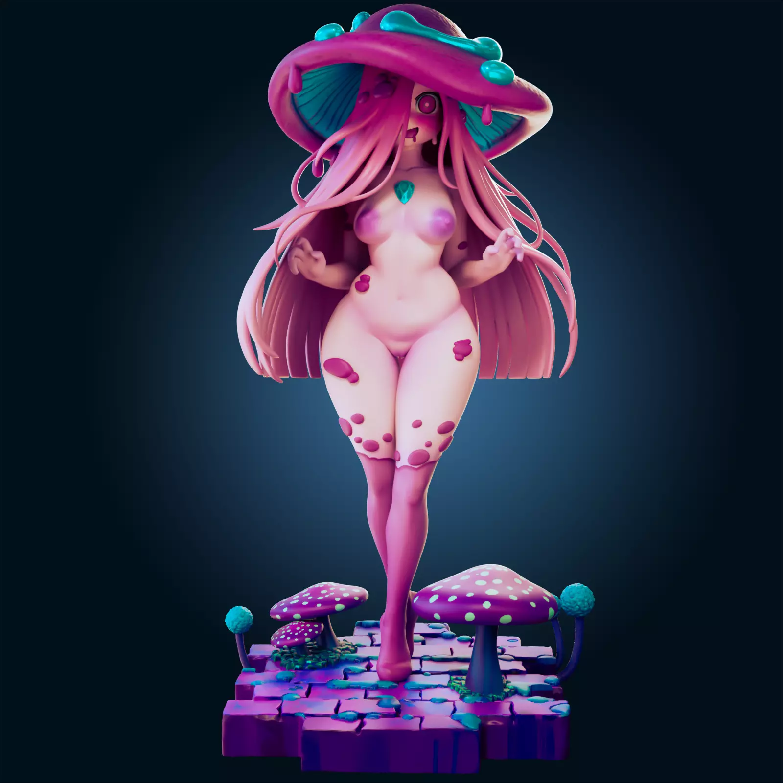 Sexy Fantasy Mushroom Girl Statue 3D Print Ready STL Model 3D print model_9
