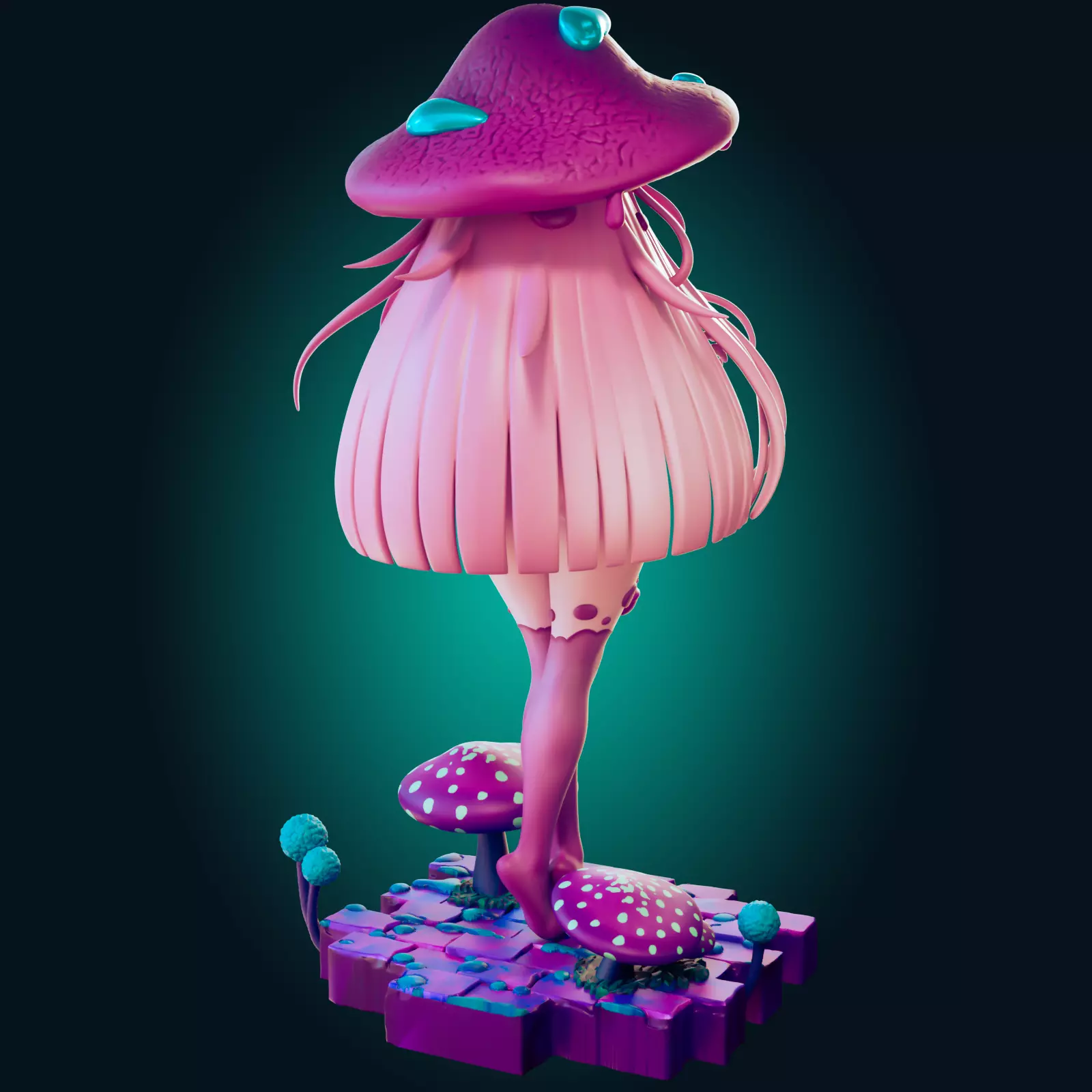 Sexy Fantasy Mushroom Girl Statue 3D Print Ready STL Model 3D print model_28