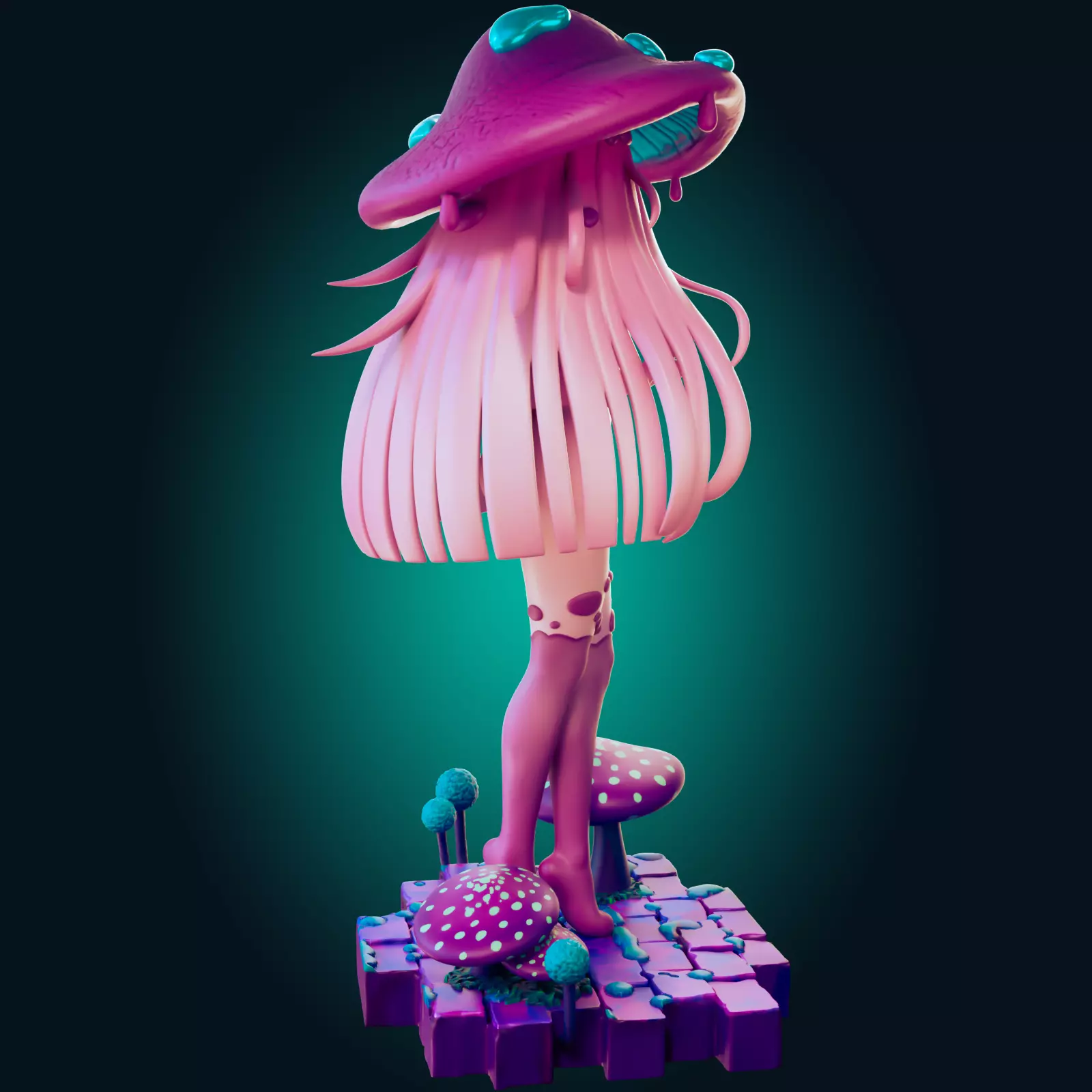 Sexy Fantasy Mushroom Girl Statue 3D Print Ready STL Model 3D print model_20