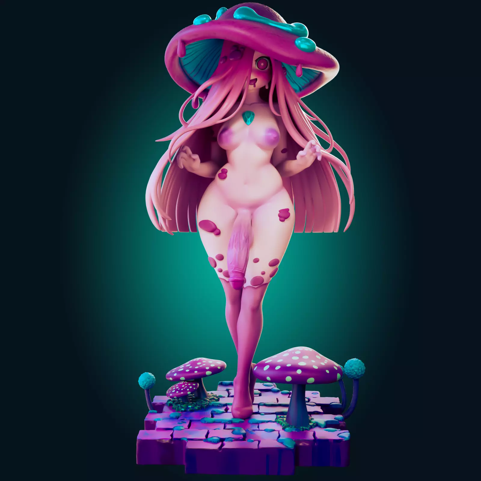 Sexy Fantasy Mushroom Girl Statue 3D Print Ready STL Model 3D print model_25