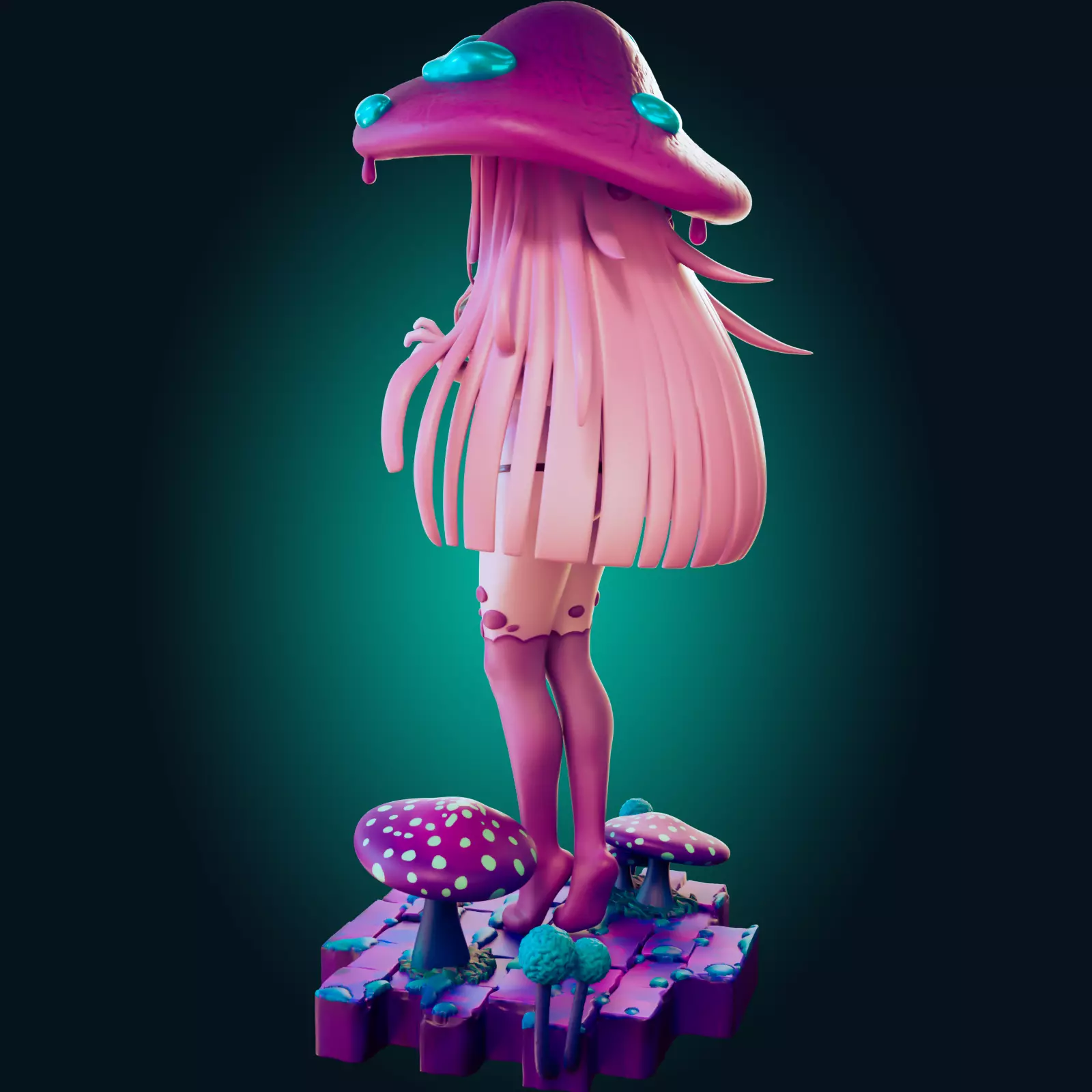 Sexy Fantasy Mushroom Girl Statue 3D Print Ready STL Model 3D print model_16
