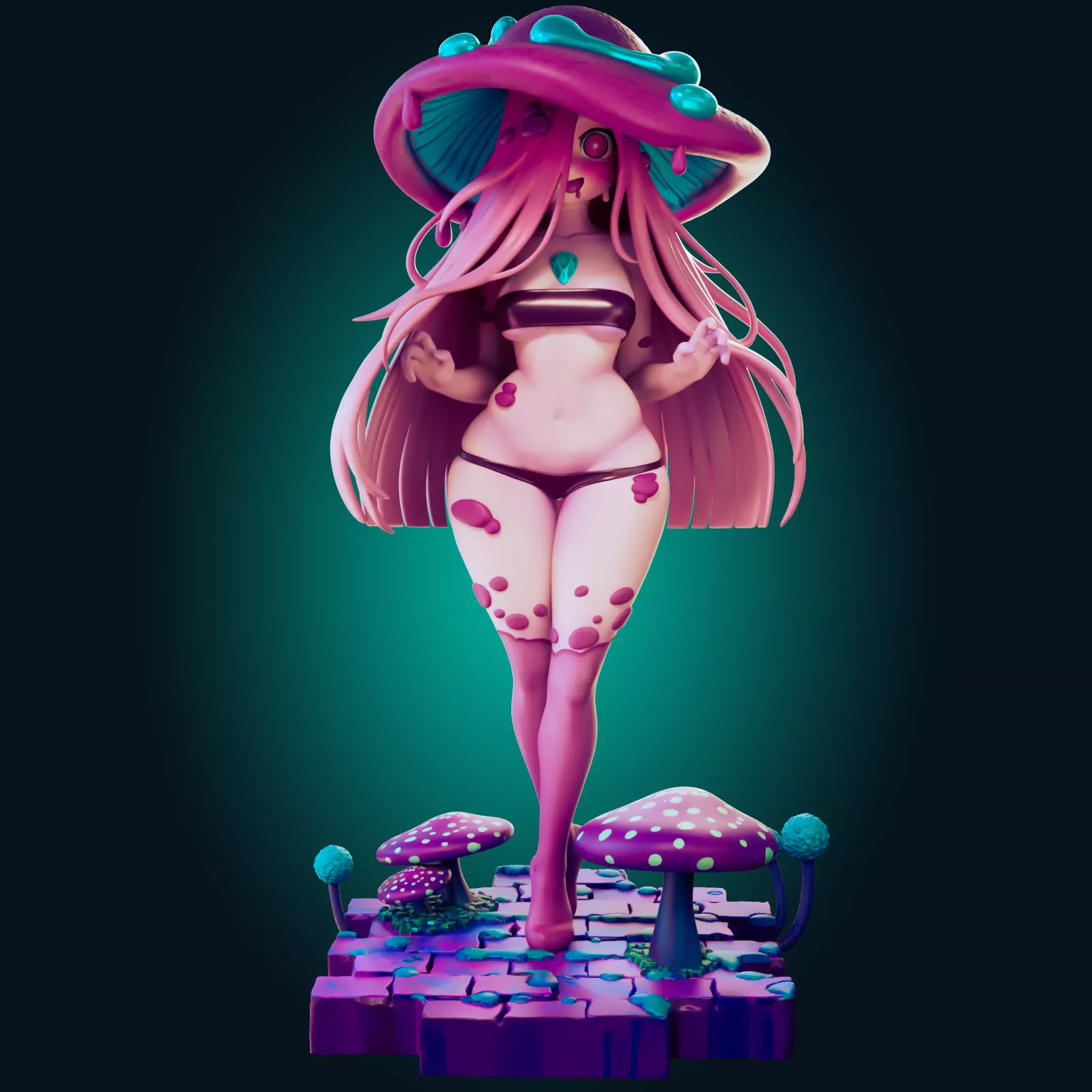 Sexy Fantasy Mushroom Girl Statue 3D Print Ready STL Model 3D print model_10