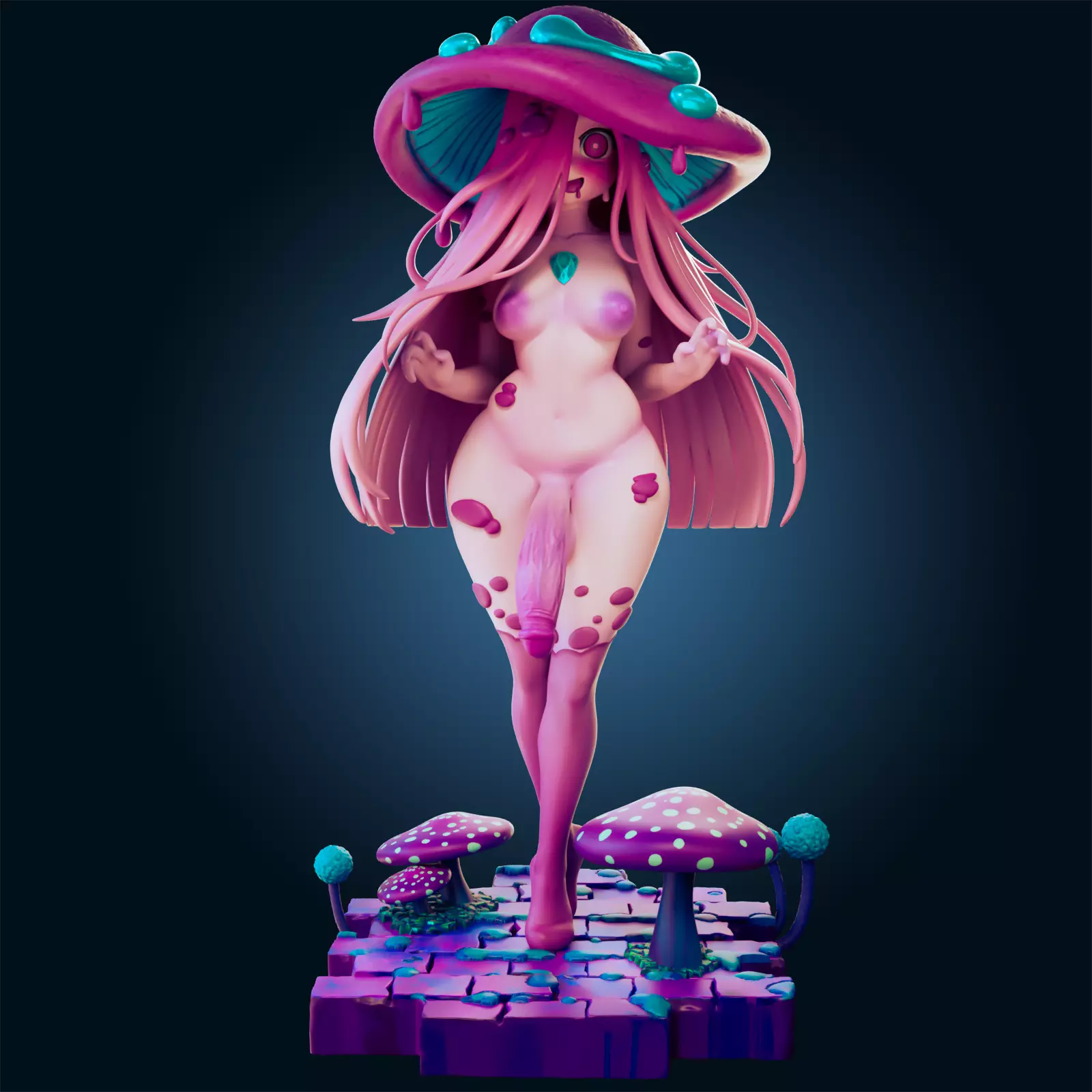 Sexy Fantasy Mushroom Girl Statue 3D Print Ready STL Model 3D print model_8