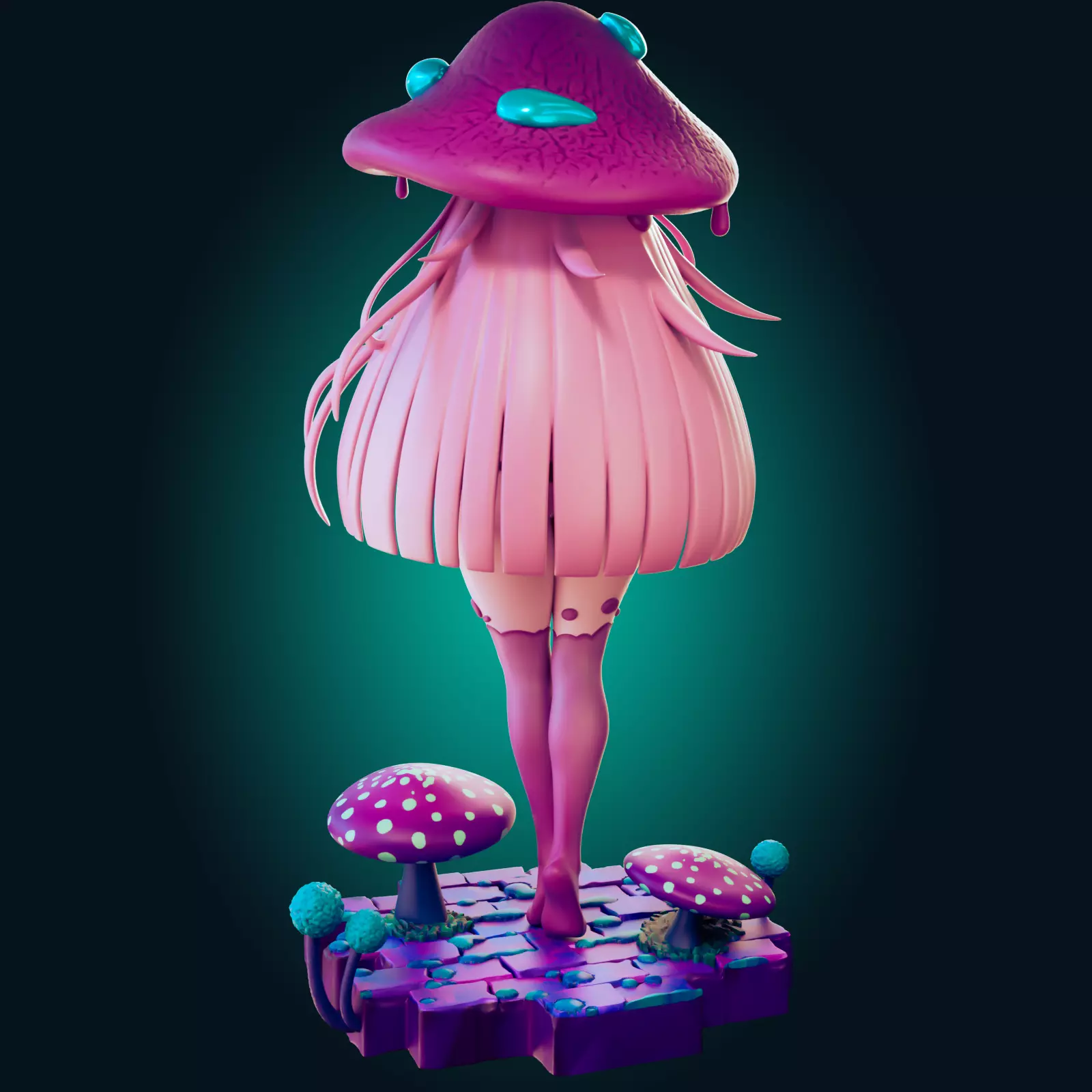 Sexy Fantasy Mushroom Girl Statue 3D Print Ready STL Model 3D print model_15