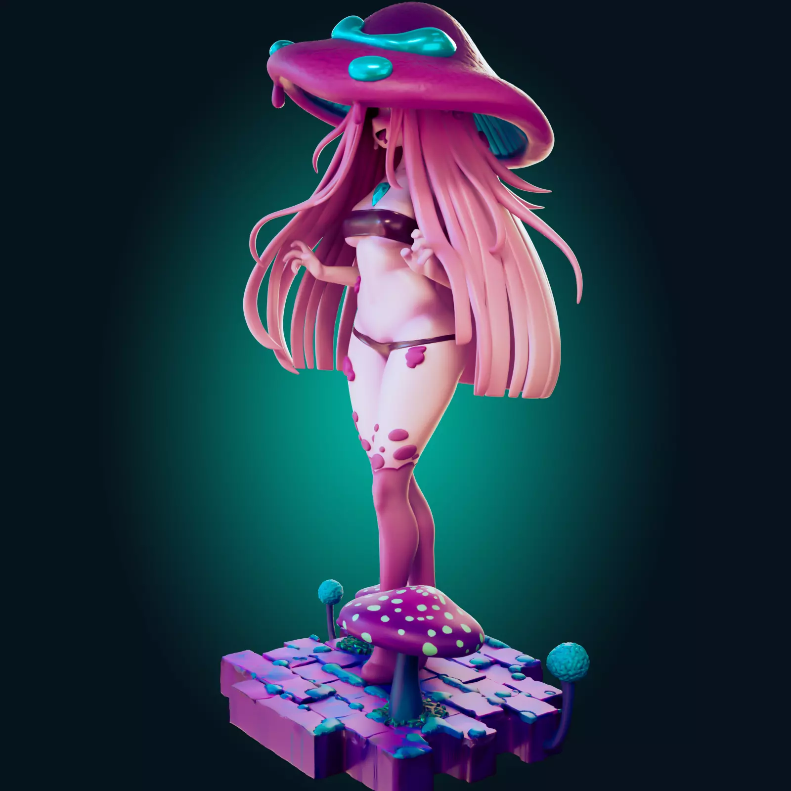 Sexy Fantasy Mushroom Girl Statue 3D Print Ready STL Model 3D print model_17