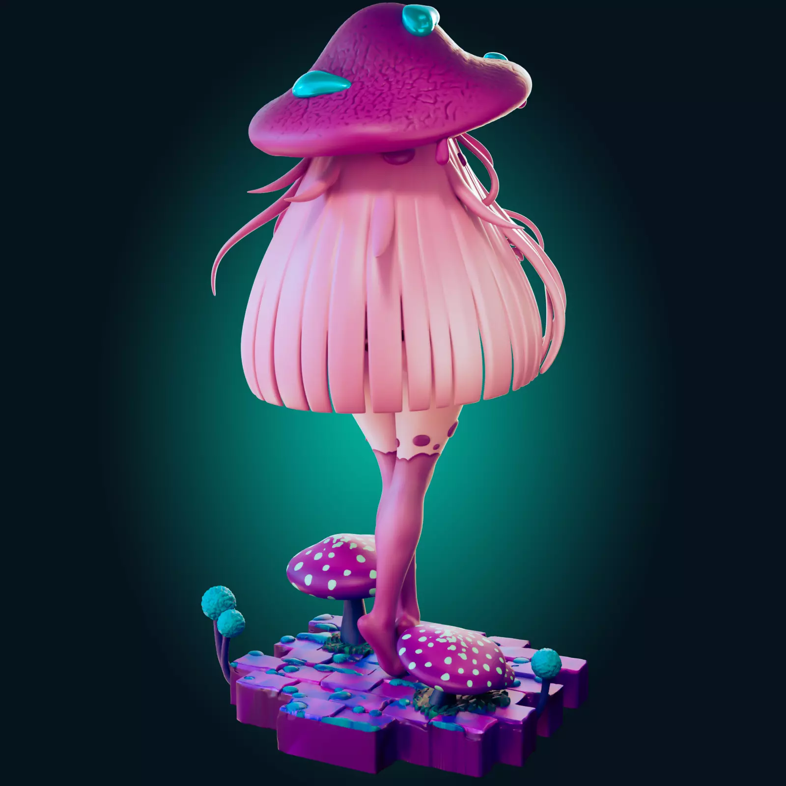 Sexy Fantasy Mushroom Girl Statue 3D Print Ready STL Model 3D print model_14